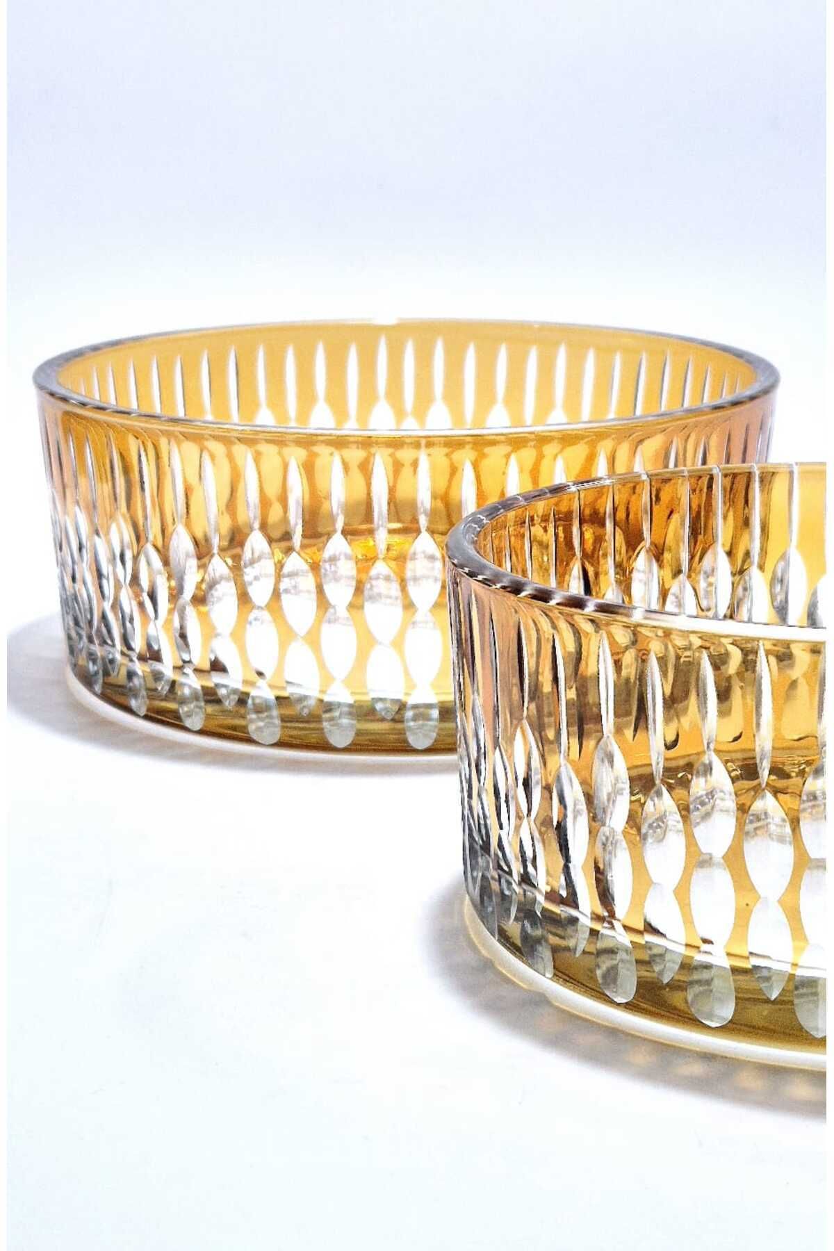 El Yapımı Kristal Desenli Damla Lüks Dekoratif Sunumluk Kase Set 2'li Ürün ikincil görseli