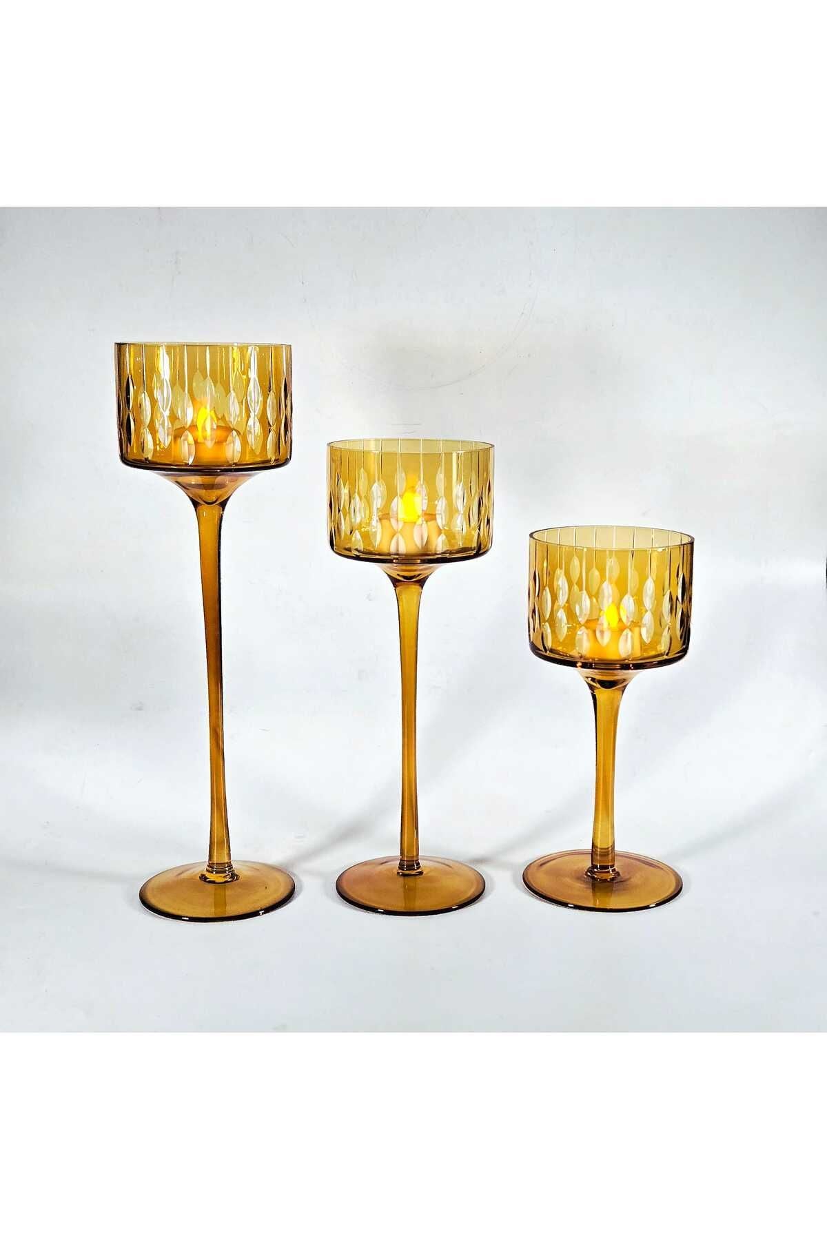 El Yapımı Kristal Damla Desen Dekoratif Mumluk Set 3'lü Ürün ana görseli