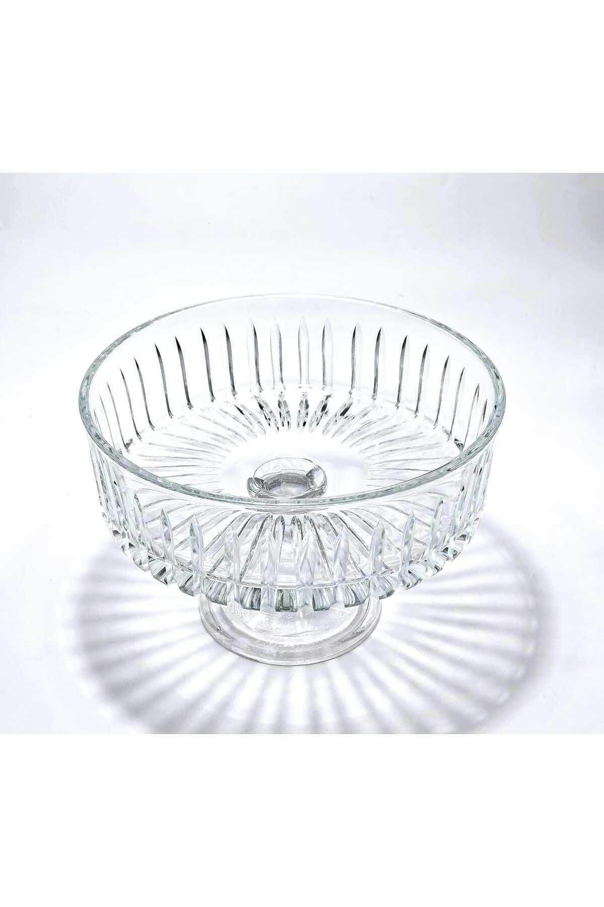 Kristal Kesme Dekor Sofra Kase Sunumluk Meyvelik 25cm Vertical Desen