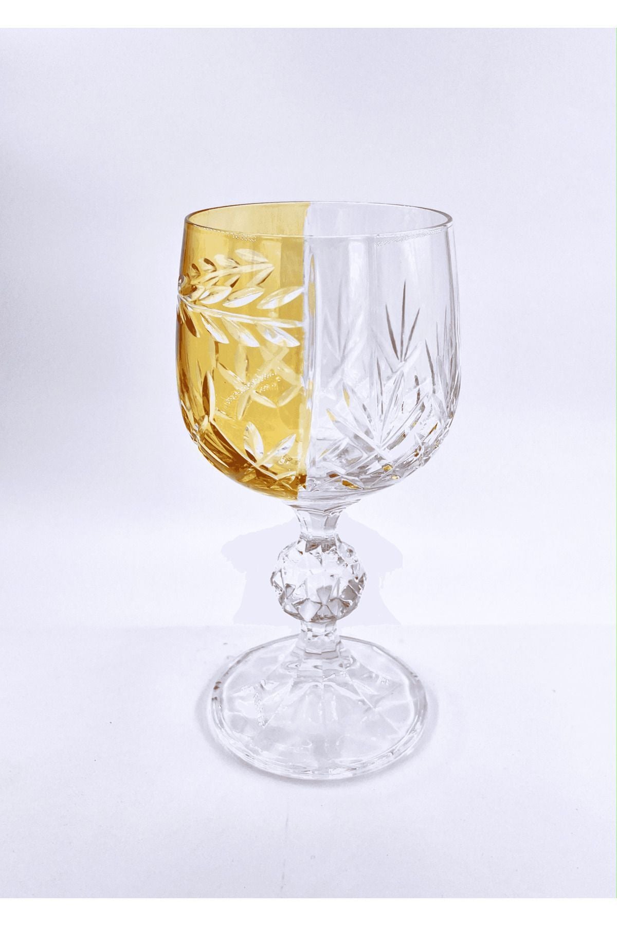 El Yapımı Kristal Bohemia Sarı Çift Renk Dekoratif Sunumluk Ayaklı Kadeh Kahve Yanı Su Bardağı Ürün ikincil görseli