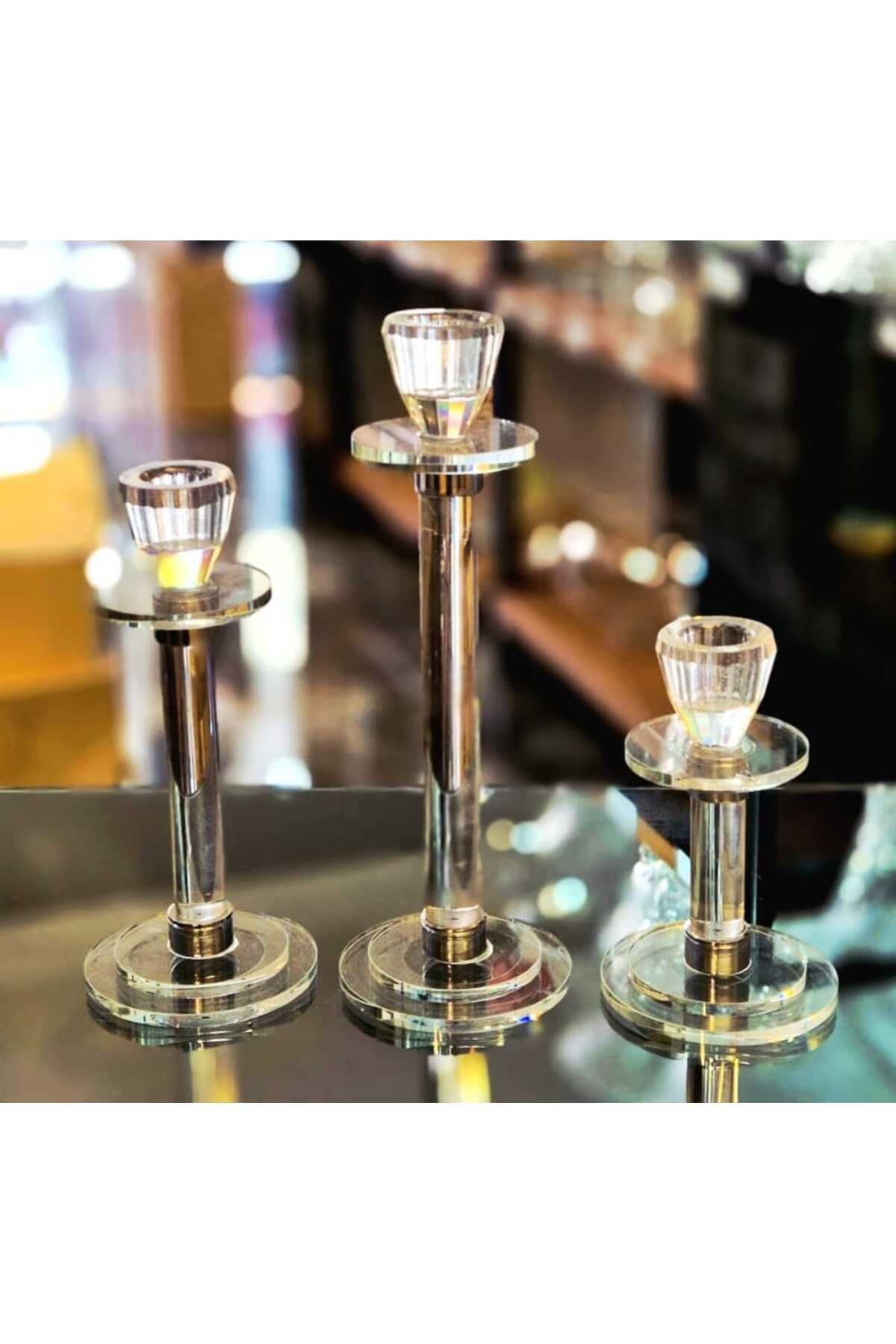 El Yapımı Kristal Desenli Dekoratif Mumluk Takımı 3'lü