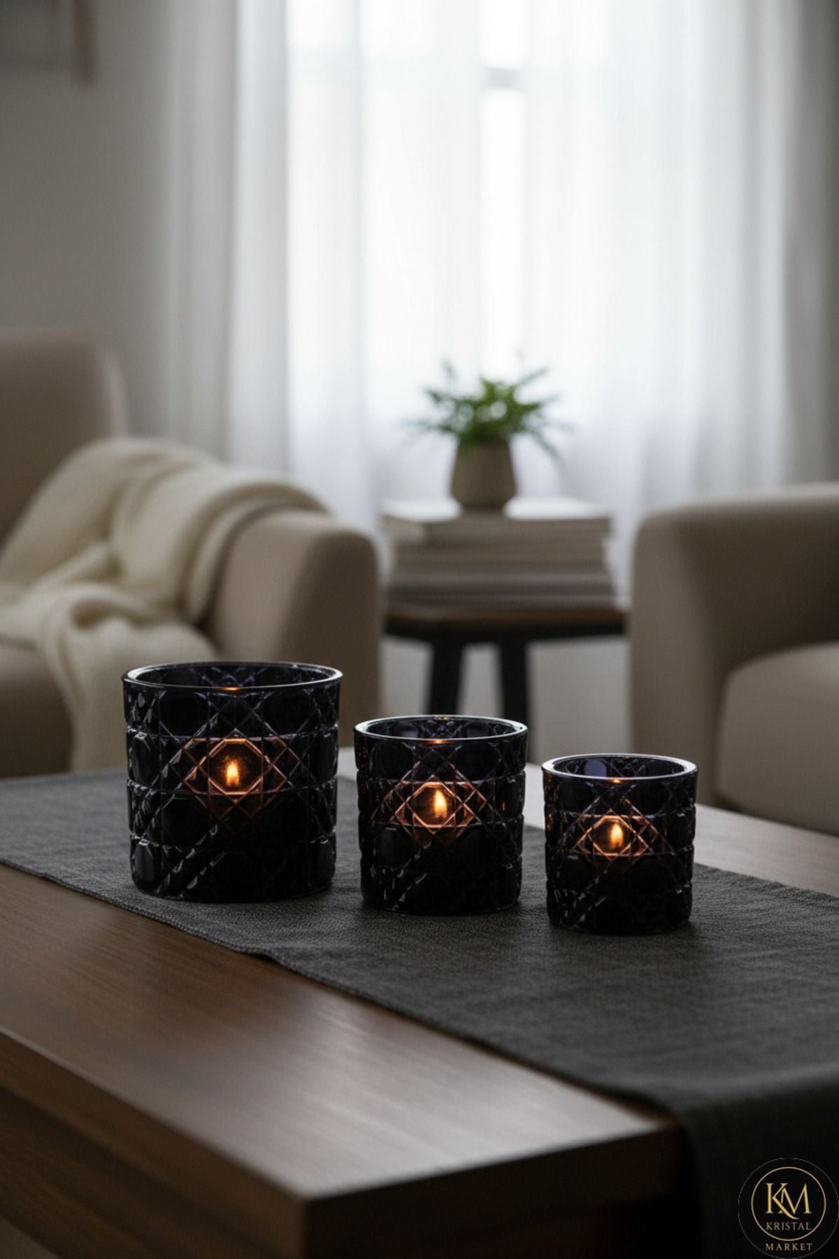 El Yapımı Kristal Mumluk Takımı 3'lü