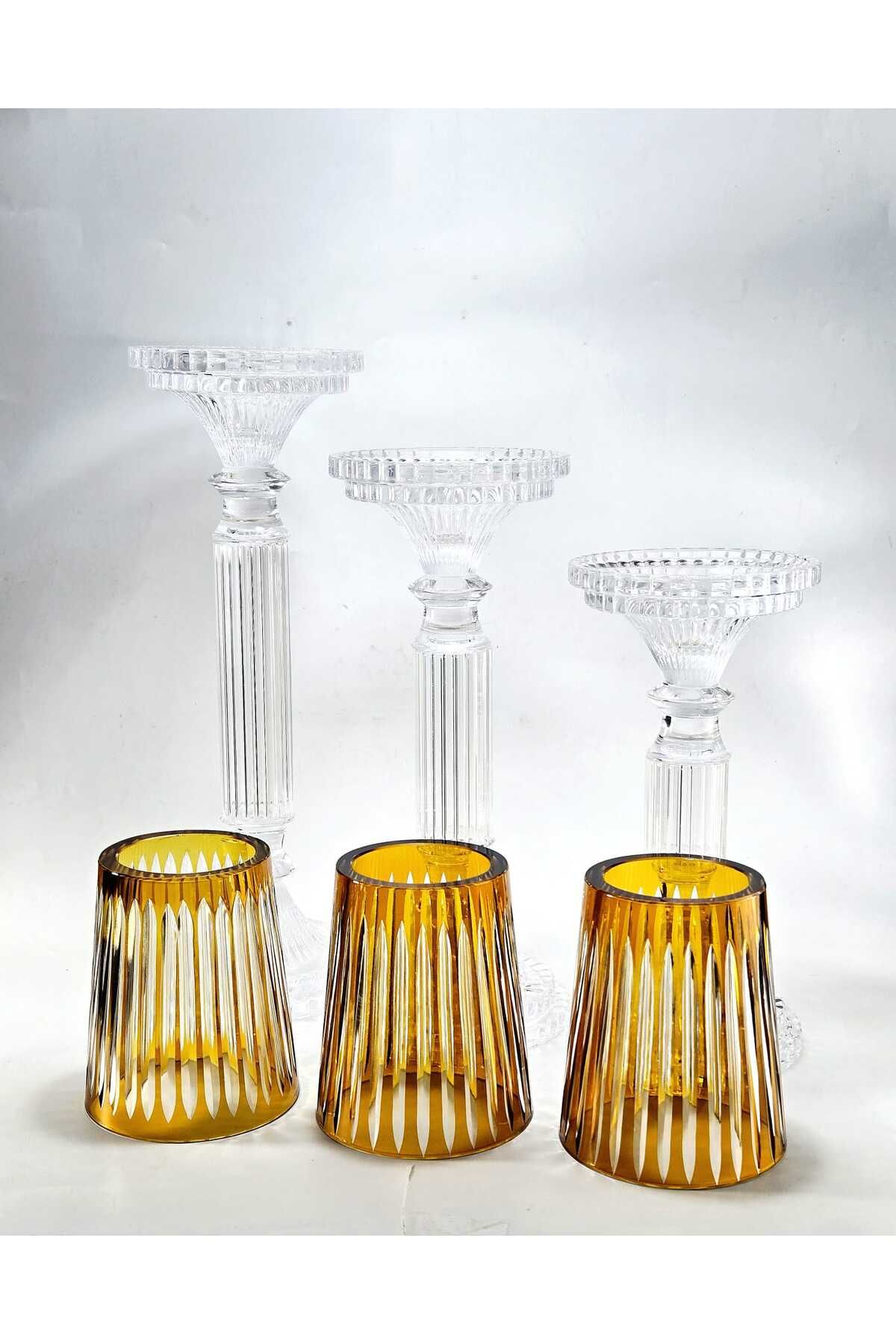 El Yapımı Kristal Dekoratif Mumluk Set 3'lü