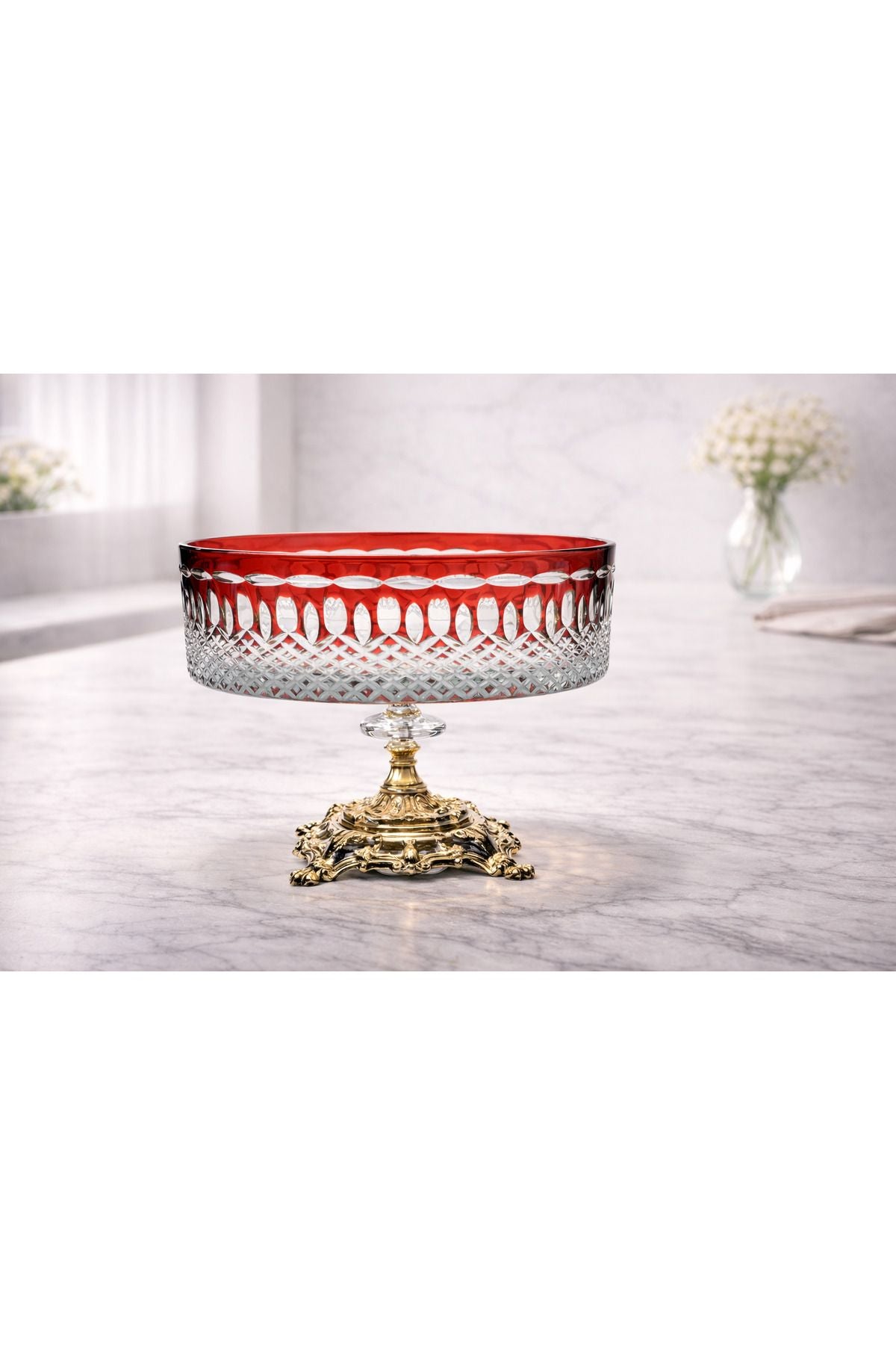 El İşçiliği Kesme kristal Royal Desen Lüks Ayaklı Meyvelik Sunumluk