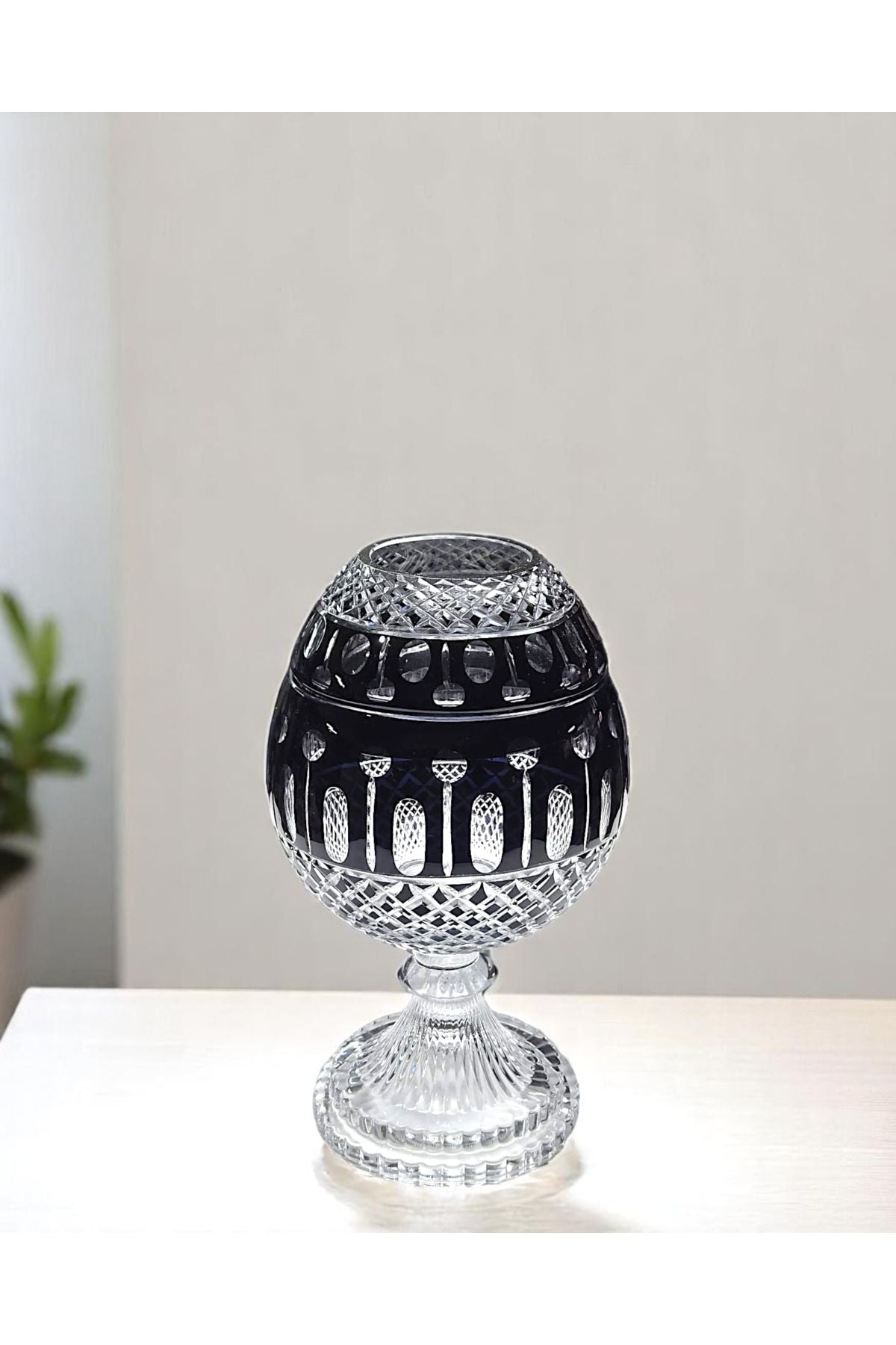 El Yapımı Kristal Kesme Desen Büyük Dekoratif Ayaklı Peçetelik Mumluk Ürün ana görseli
