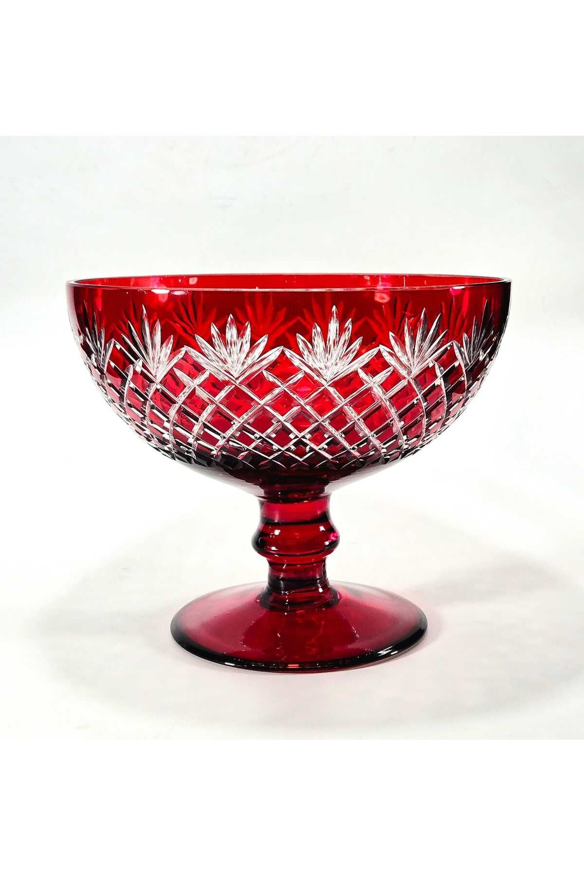 El Yapımı Kristal Kesim Püskül Desenli Kırmızı Renk Dekoratif Sunumluk Meyvelik Kase Ürün ikincil görseli