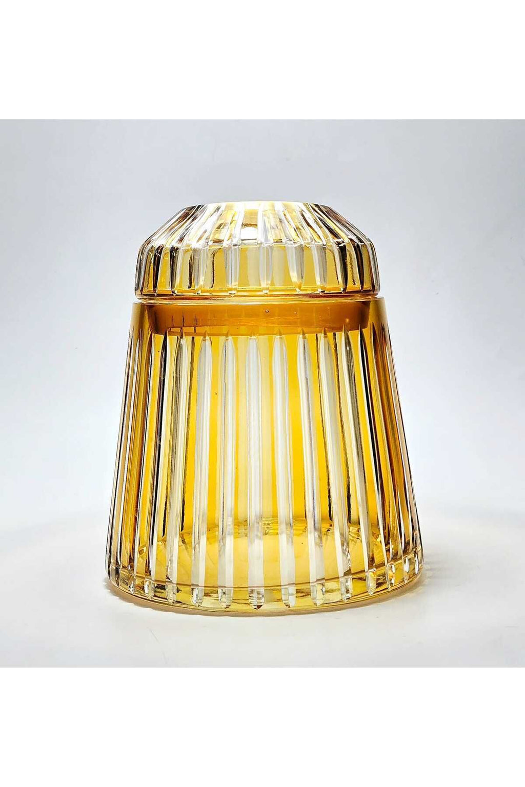 El Yapımı Kesme Kristal Merkür Vertical Desen Dekoratif Sunumluk Kapalı Peçetelik Mumluk Amber