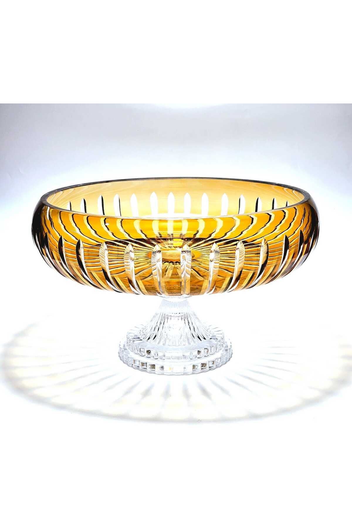 Kesme Kristal Dekor 28 Cm Amber Sofra Sunum Kasesi