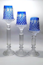 El Yapımı Kristal Desenli Mavi Lüks Mumluk Şamdan Set 3'lü