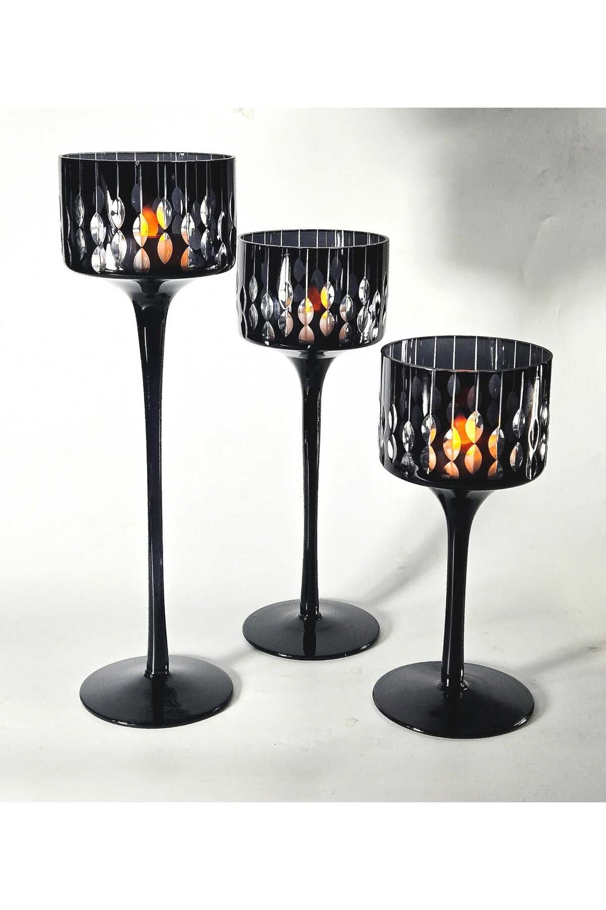 El Yapımı Kristal Damla Desen Dekoratif Mumluk Set 3'lü