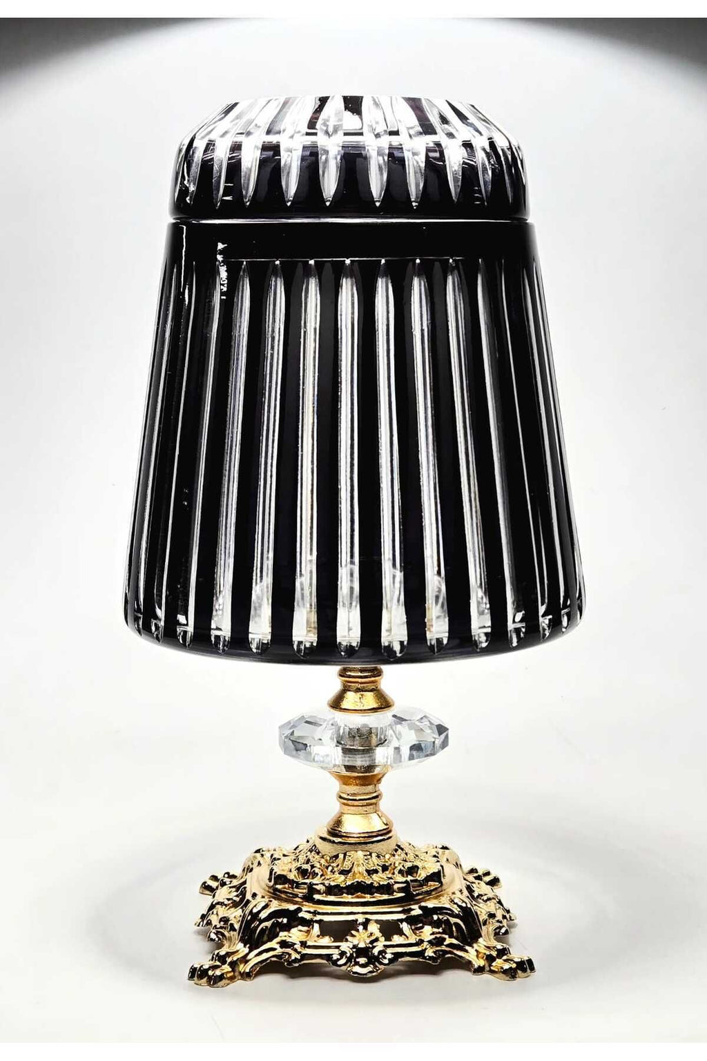 El Yapımı Kesme Kristal Merkür Vertical Desen Dekoratif Sunumluk Kapalı Peçetelik Mumluk Siyah