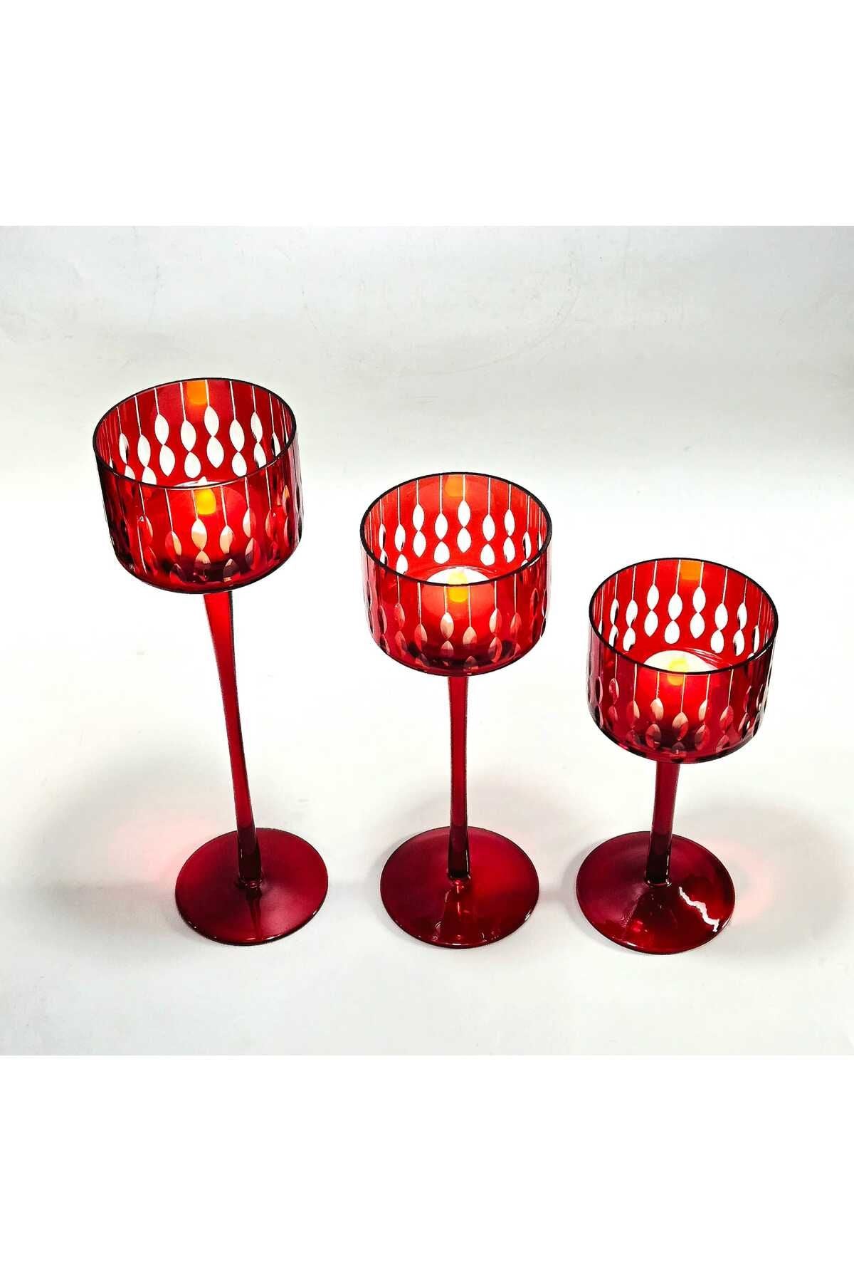 El Yapımı Kristal Damla Desen Dekoratif Mumluk Set 3'lü