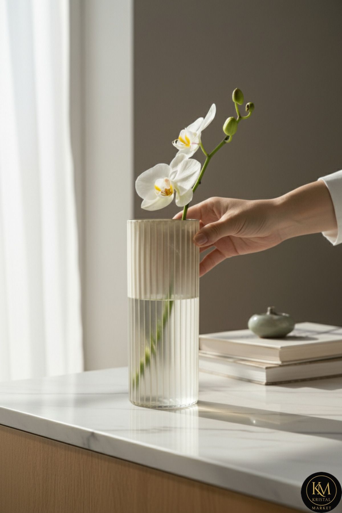 El Yapımı Kristal Büyük Boy Class Nute Dekoratif Vazo Ürün ana görseli