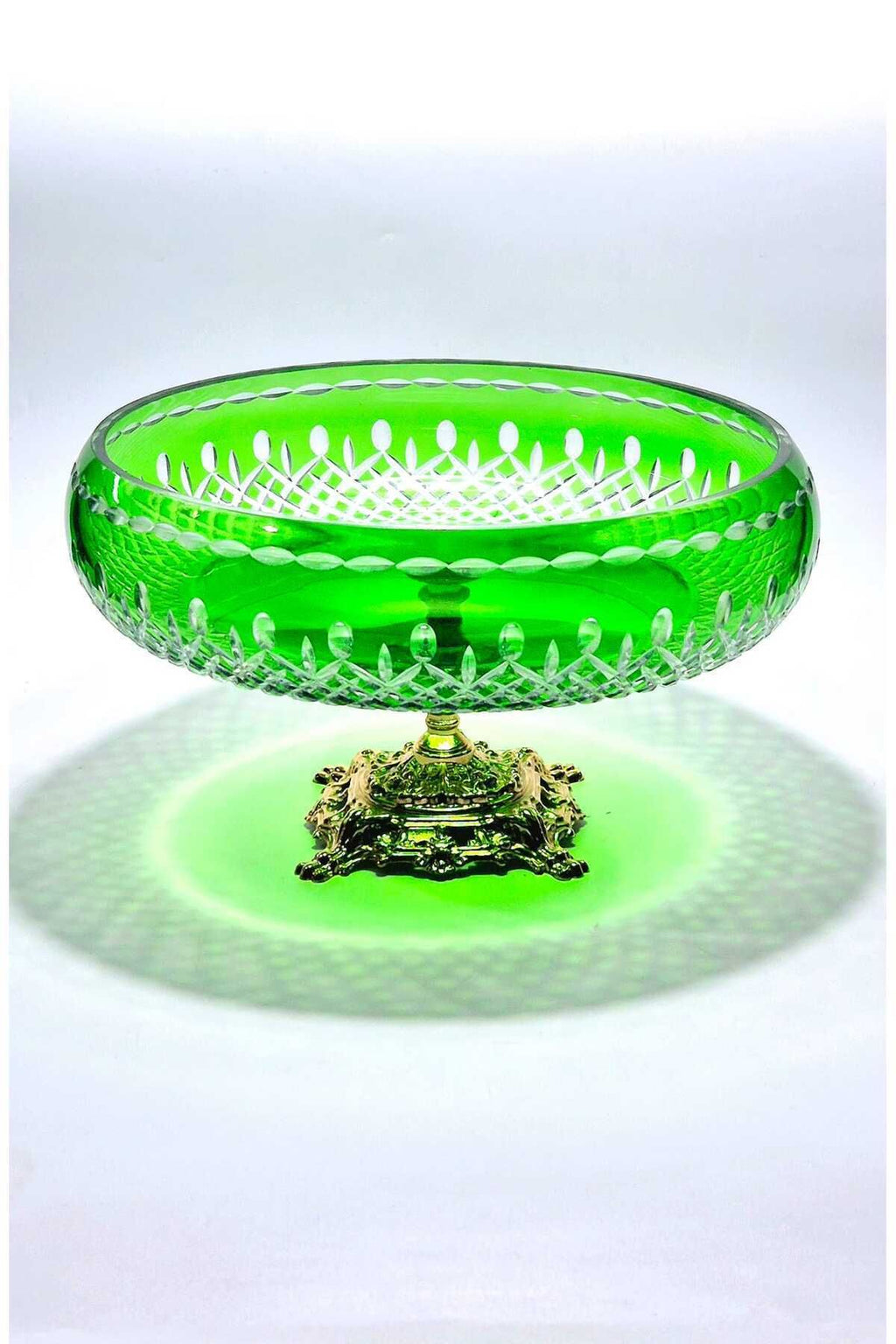 KRİSTAL KESME GOLD AYAK YEŞİL KASE