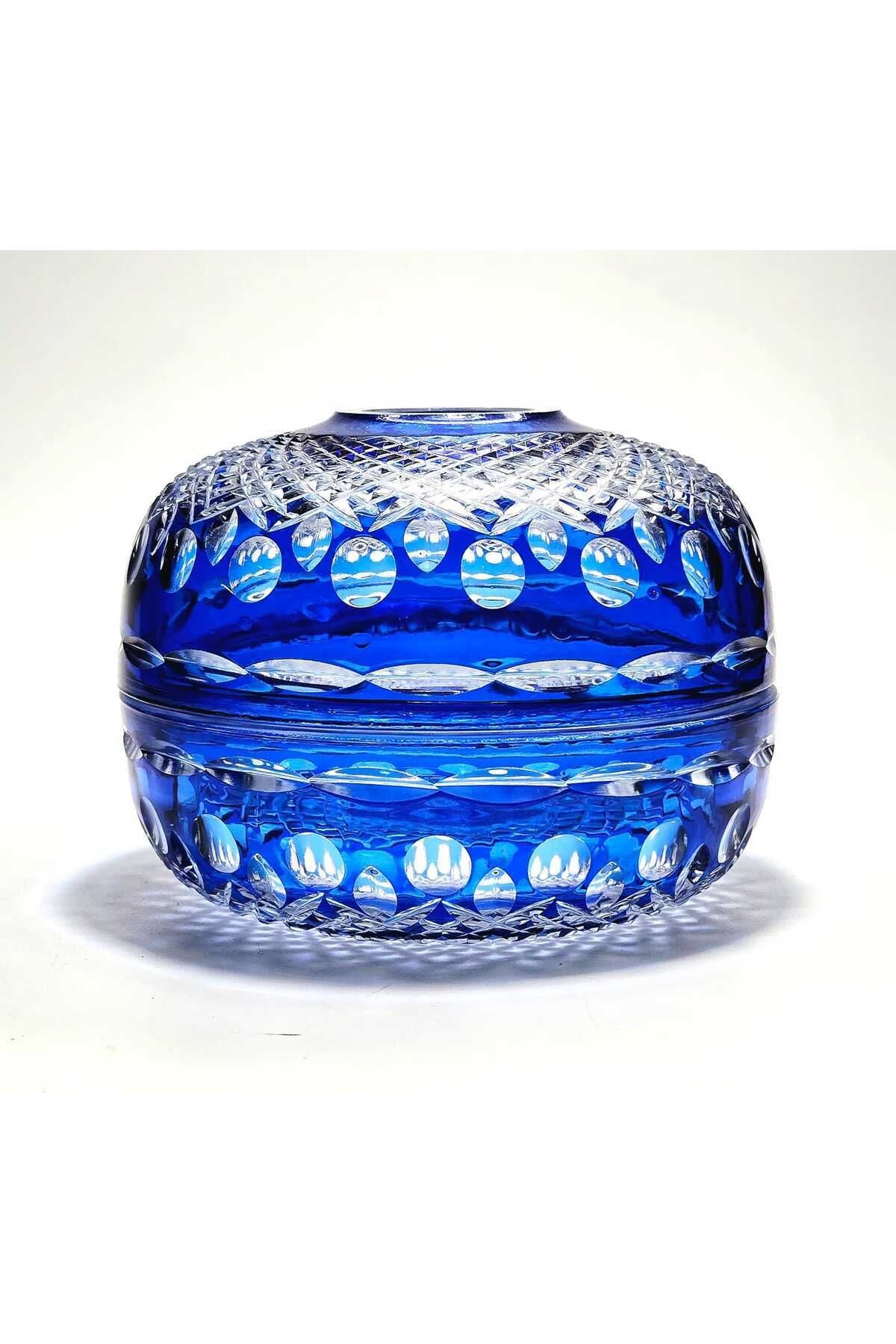 El Yapımı Kesme Kristal Royal Desen Dekoratif Sunumluk Kapalı Peçetelik Mumluk