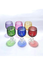 El Yapımı Kristal Bohemia Herringbone Desenli Renk Ayaklı Lüks Kahve Yanı Su Bardağı Set 6'lı