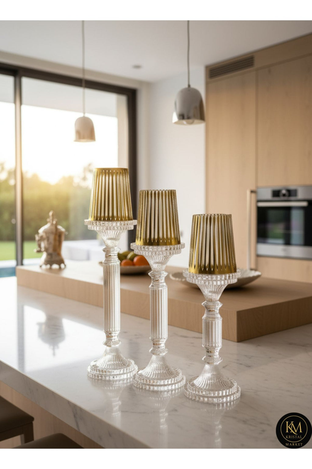 El Yapımı Kristal Dekoratif Mumluk Set 3'lü