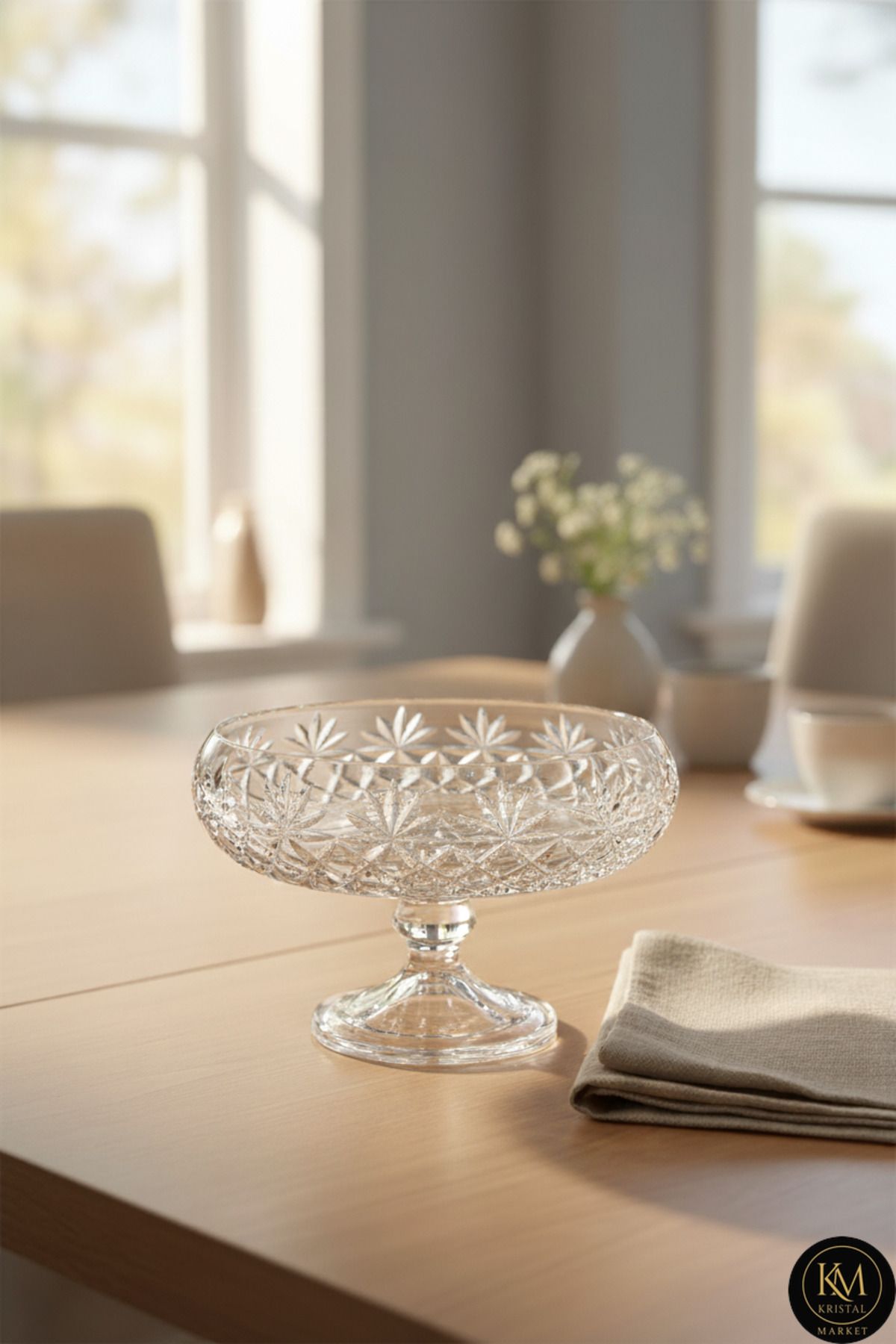 El Yapımı Kristal Palm Desenli 28 Cm Dekoratif Sunumluk Kase