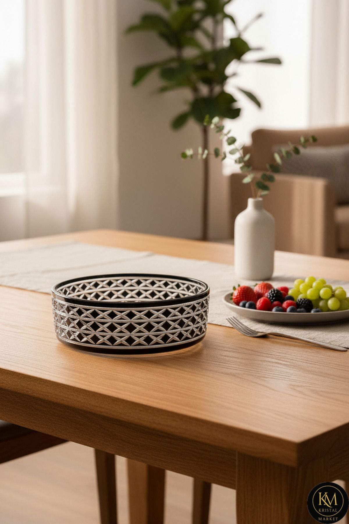 El Yapımı Kristal Bodrum Desen 28 Cm Dekoratif Sunumluk Sofra Sunum Kasesi Ürün ana görseli