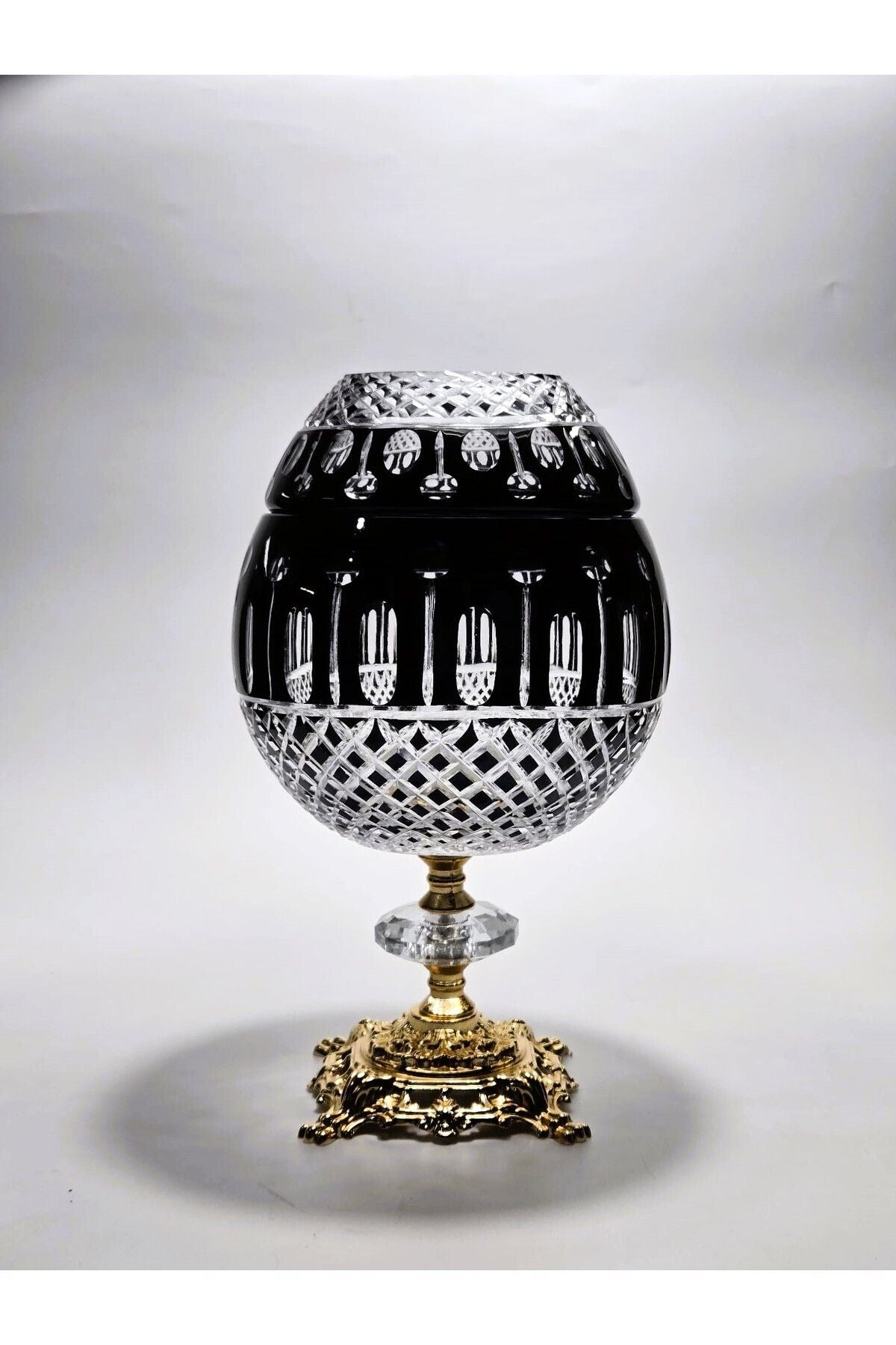 El Yapımı Kristal Kesme Desen Büyük Dekoratif Ayaklı Peçetelik Mumluk