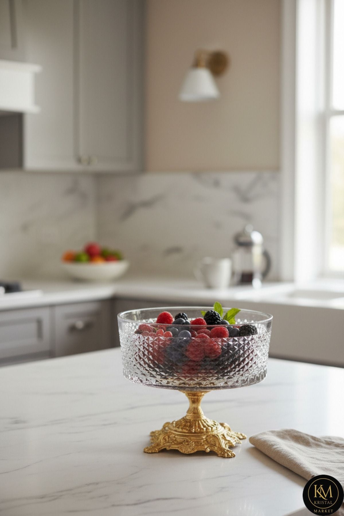 19cm Kesme Kristal Dekor Metal Ayak Cam Kase Karizma Desen Ürün ana görseli