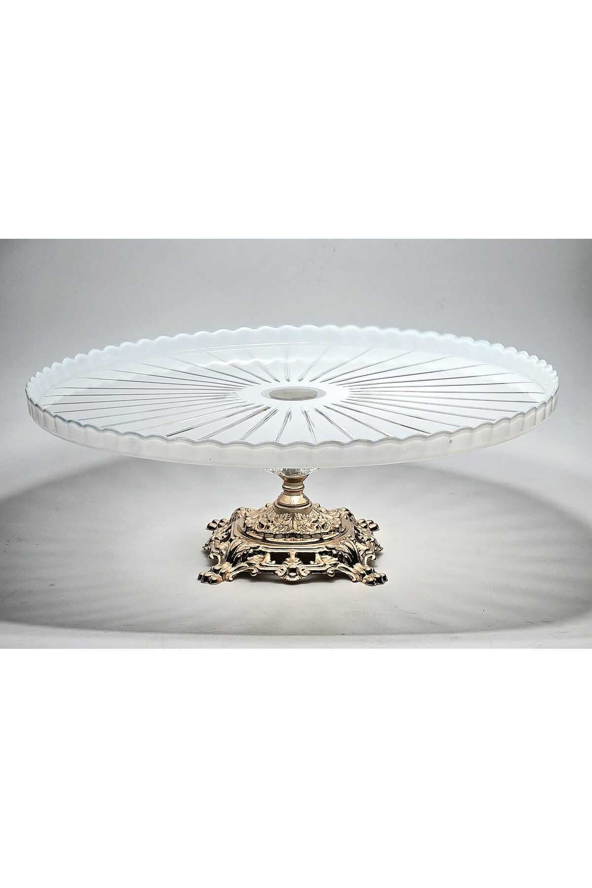 El Yapımı Kristal Beyaz Gold Detaylı Vertical Desenli Ayaklı Dekoratif Sunumluk Ayaklı Kase