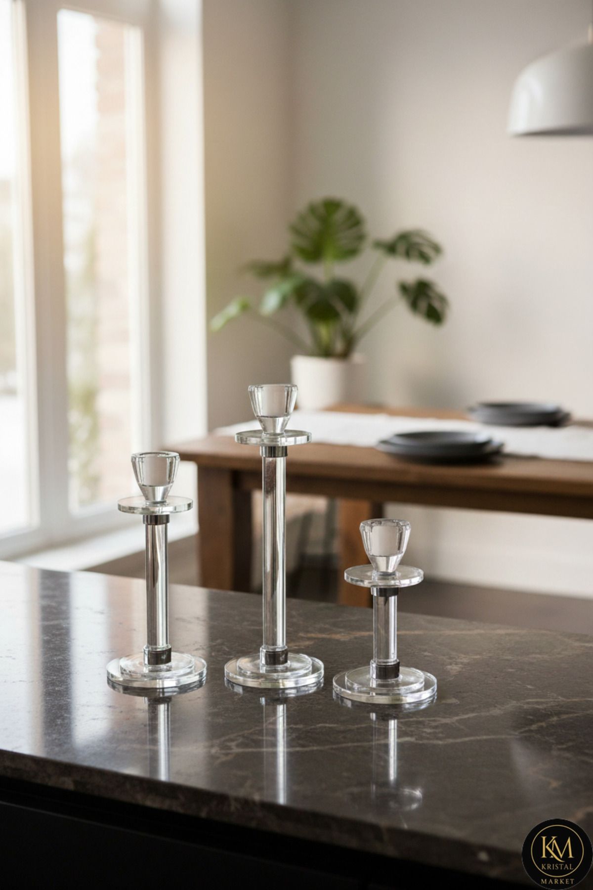 El Yapımı Kristal Desenli Dekoratif Mumluk Takımı 3'lü Ürün ana görseli