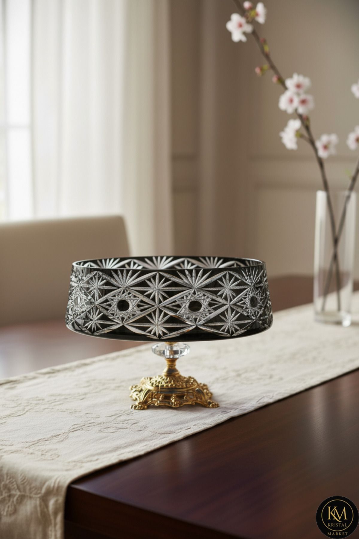 El Yapımı Kristal Avangart Vizyon Merkür Dekoratif Sunumluk Ayaklı Kase Ürün ana görseli