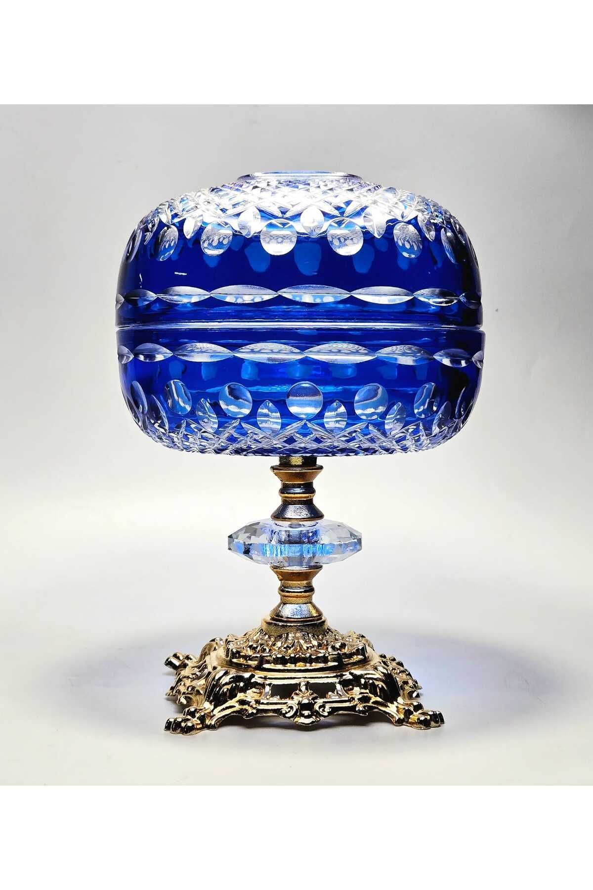 El Yapımı Kesme Kristal Royal Desen Dekoratif Sunumluk Kapalı Peçetelik Mumluk