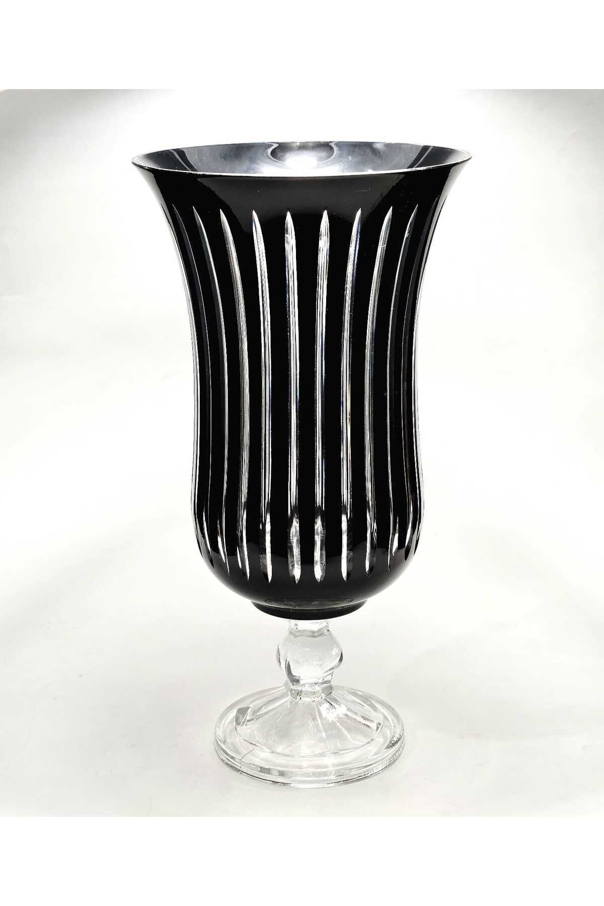 El Yapımı Kristal Vertical Desenli Siyah Dekoratif Vazo Ürün ikincil görseli