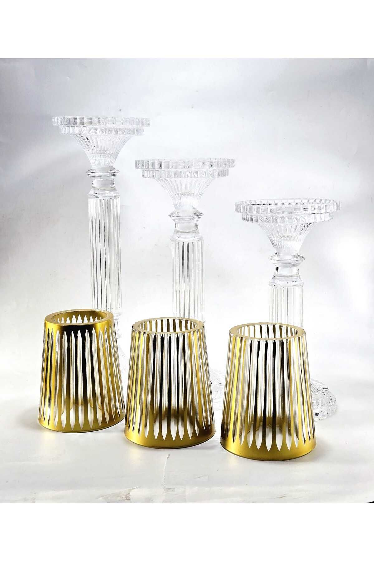 El Yapımı Kristal Dekoratif Mumluk Set 3'lü