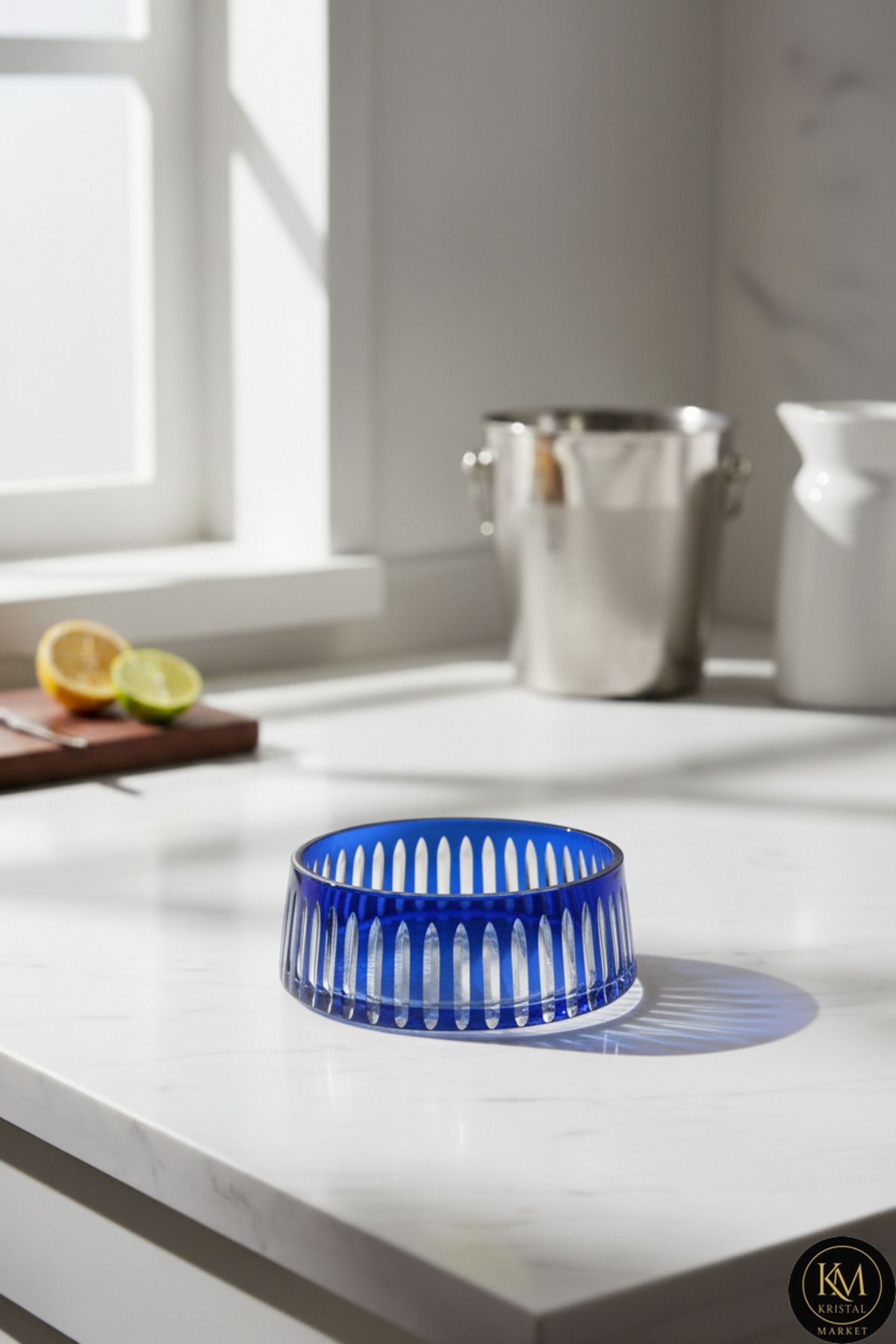 El Yapımı Kristal Vertical Desen Kesme Merkür Dekoratif Sunumluk Kase Ürün ana görseli