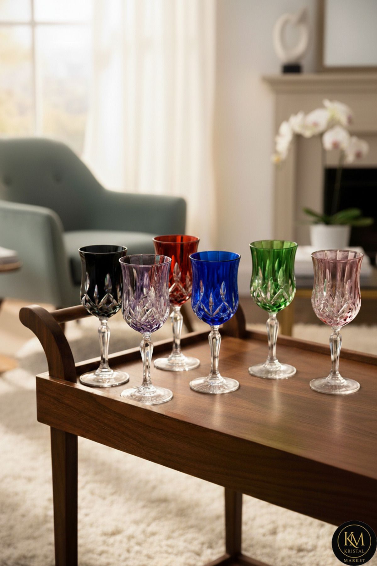 El Yapımı Kristal Cristalleria Italiana Renk Kadeh Takımı 6'lı Ürün ana görseli