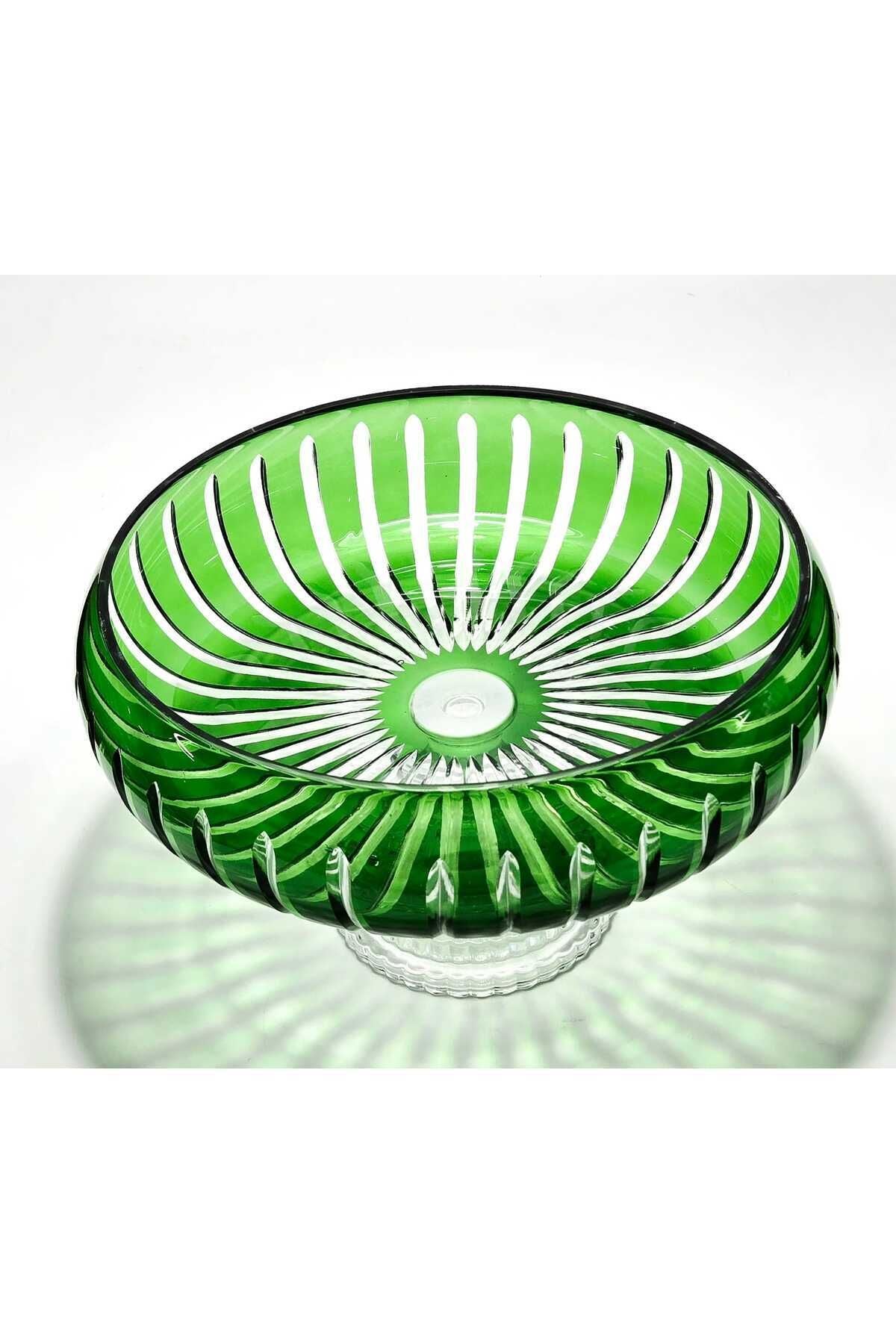 El Yapımı Kesme Kristal Vertical Desen 28 Cm Dekoratif Sunumluk Ayaklı Sofra Sunum Kasesi