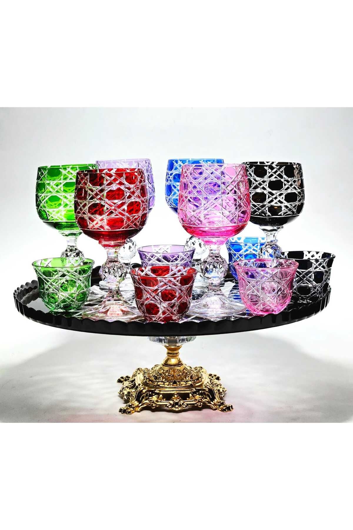 El Yapımı Kristal Dekoratif Sunumluk Ve Bardak Takımı 17 Parça Ürün ikincil görseli