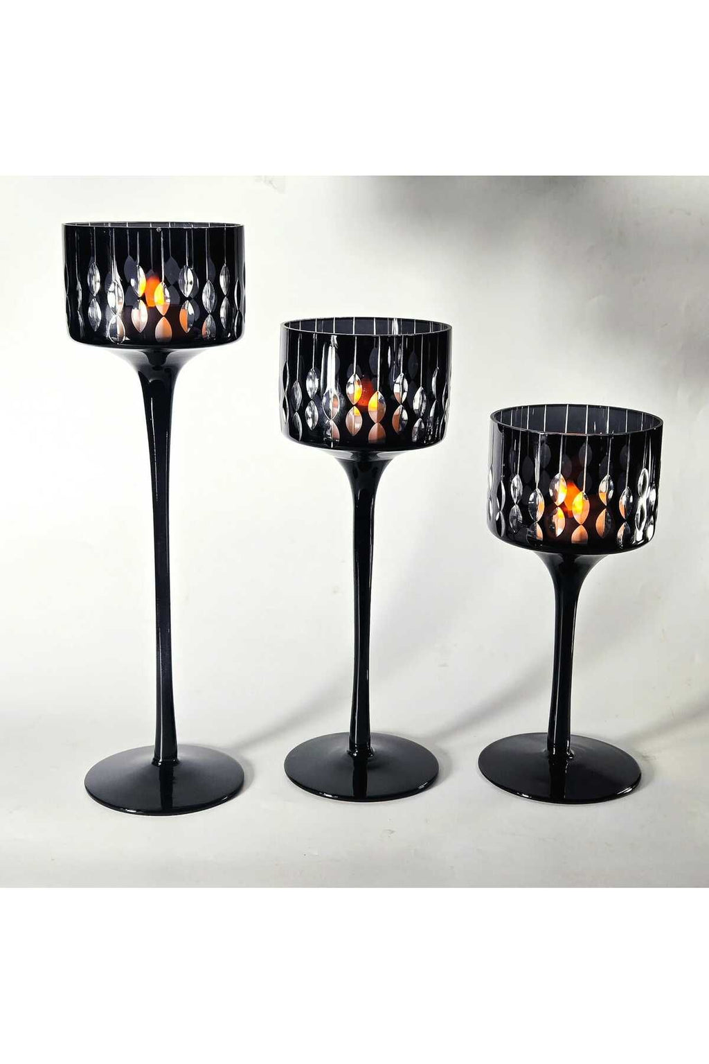 El Yapımı Kristal Damla Desen Dekoratif Mumluk Set 3'lü