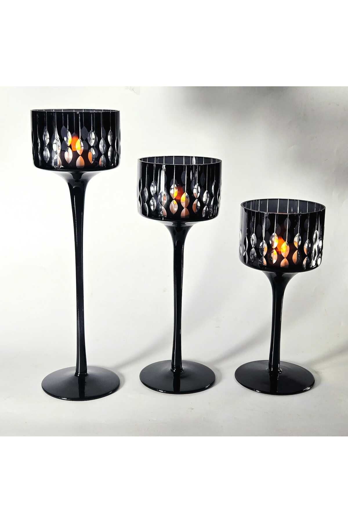 El Yapımı Kristal Damla Desen Dekoratif Mumluk Set 3'lü