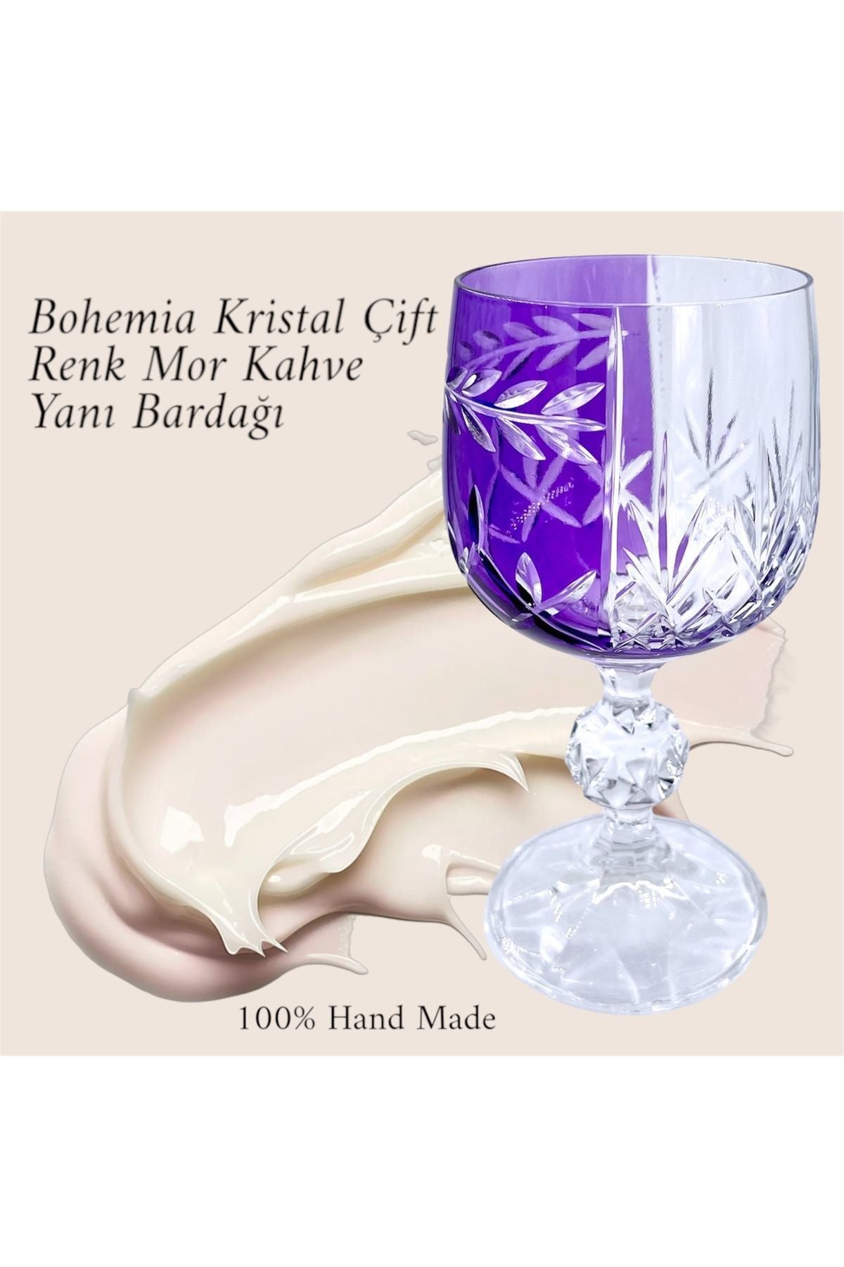 El Yapımı Kristal Bohemia Mor Çift Renk Dekoratif Sunumluk Ayaklı Kadeh Kahve Yanı Su Bardağı