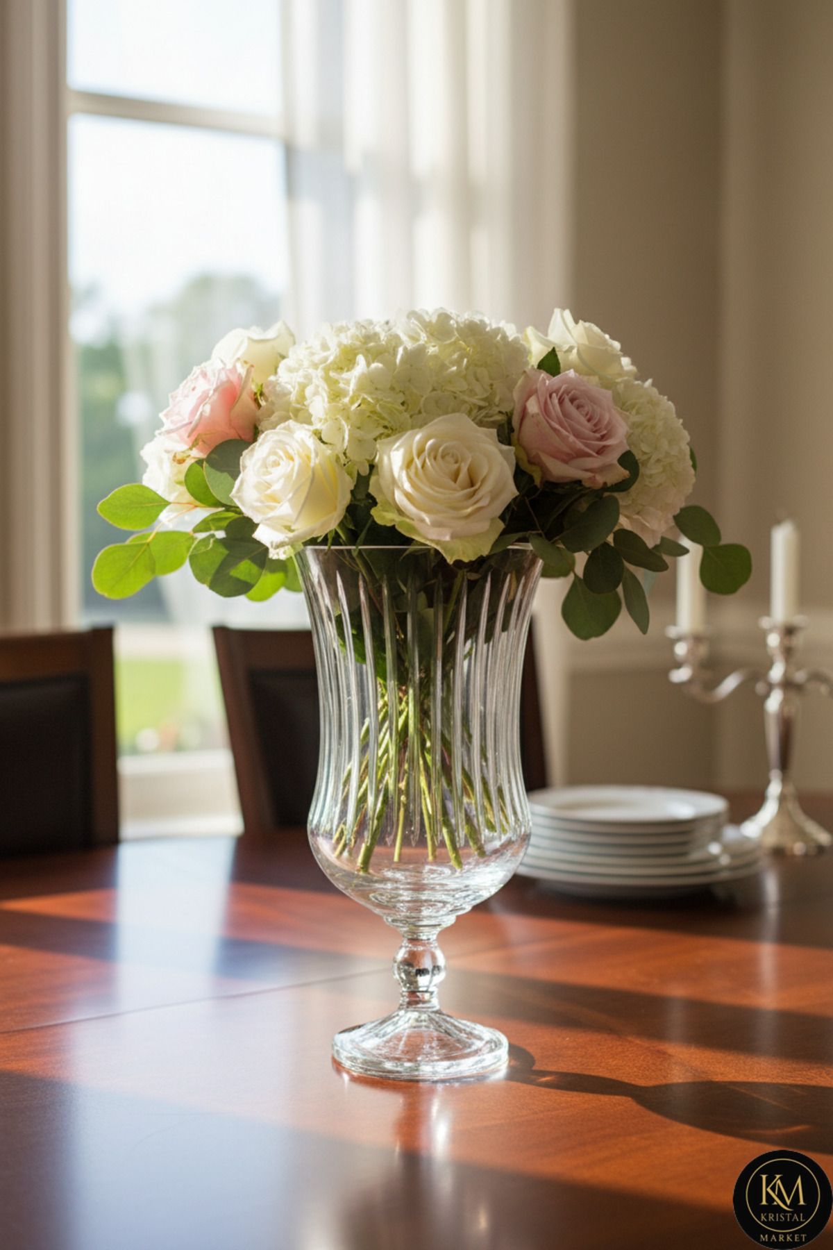 Kesme Kristal Büyük Lüks Vertical Desen Vazo Ürün ana görseli