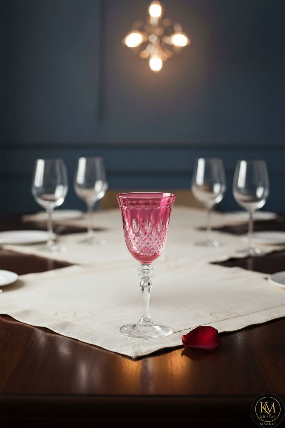 El Yapımı Kristal Damla Renkli Lüks Ayaklı Kadeh Su Bardağı Ürün ana görseli