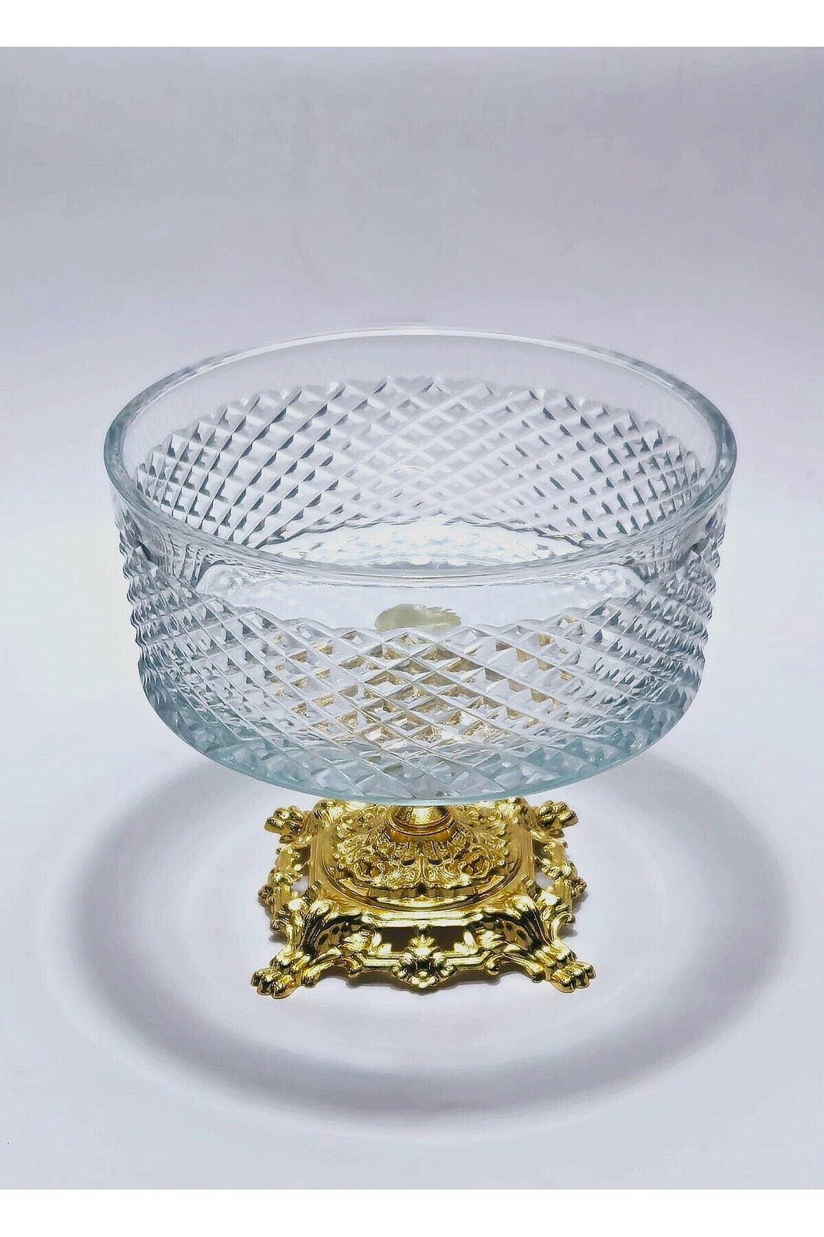 19cm Kesme Kristal Dekor Metal Ayak Cam Kase Karizma Desen