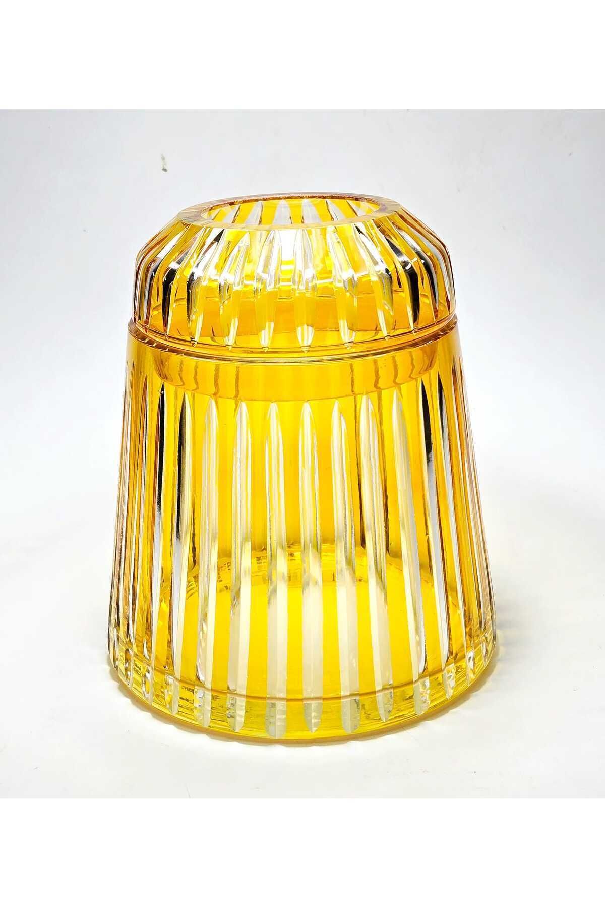 El Yapımı Kesme Kristal Merkür Vertical Desen Dekoratif Sunumluk Kapalı Peçetelik Mumluk