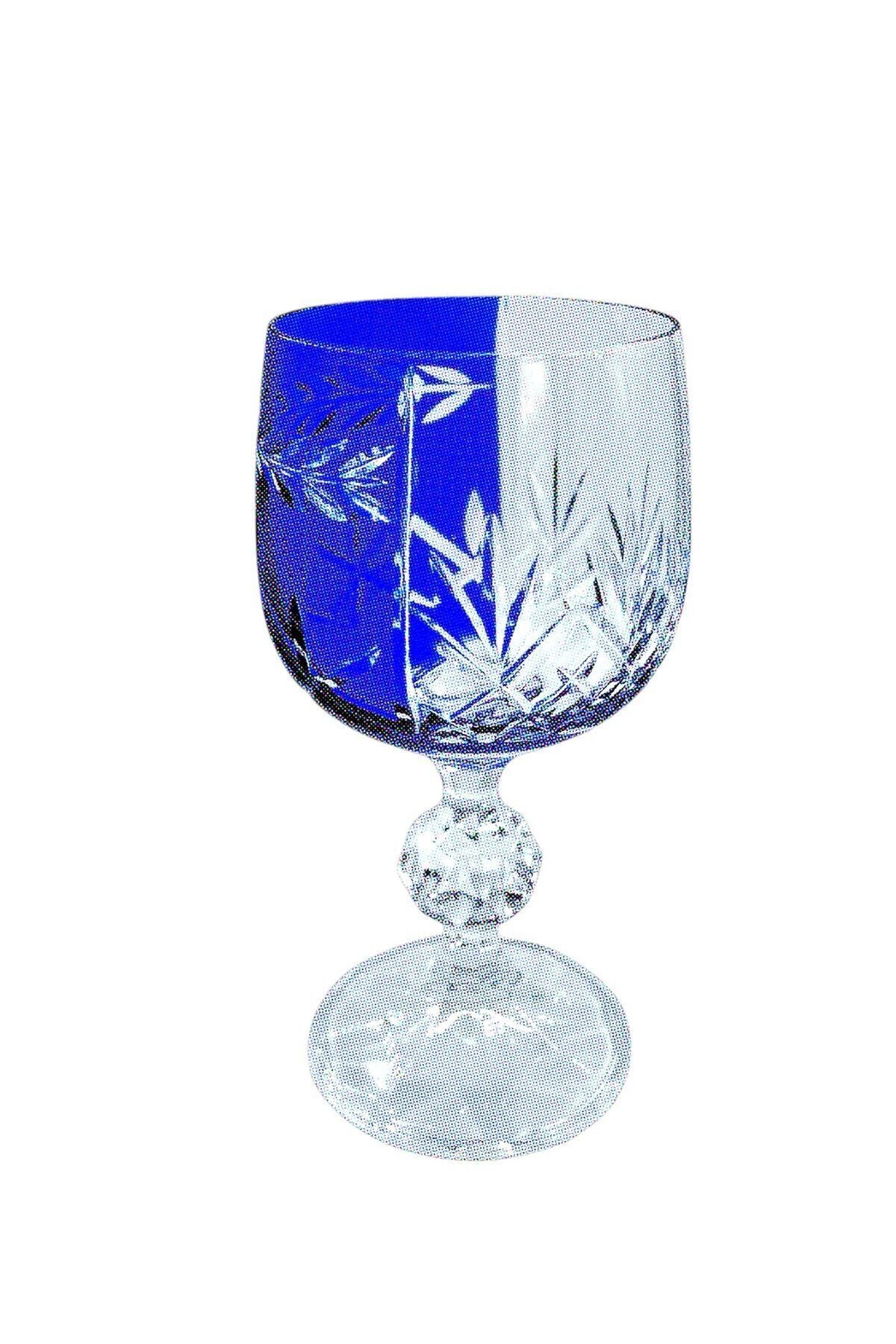 El Yapımı Kristal Bohemia Mavi Çift Renk Dekoratif Sunumluk Ayaklı Kadeh Kahve Yanı Su Bardağı Ürün ikincil görseli