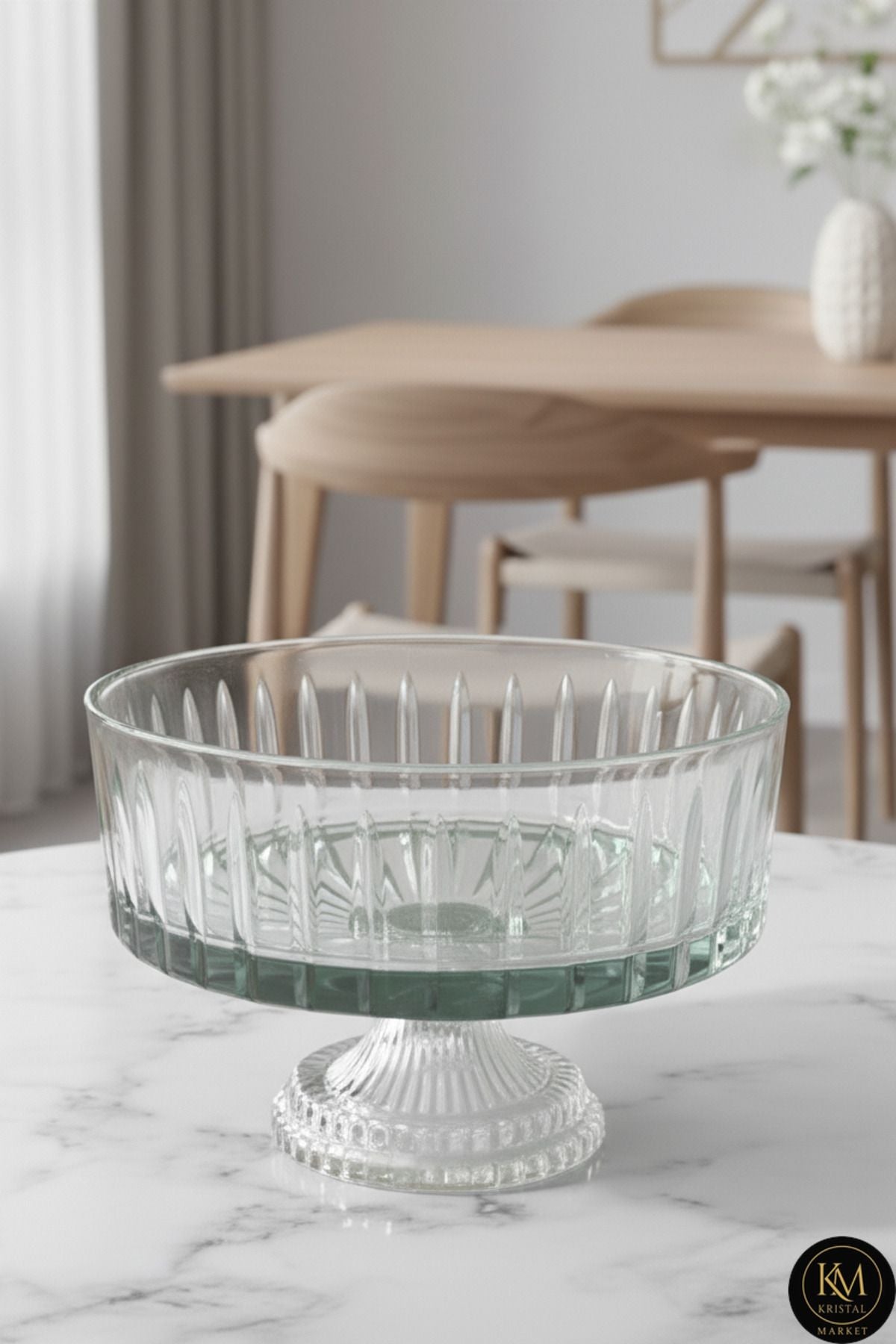 KESME KRİSTAL DEKOR 25 CM AYAKLI CAM KASE Ürün ana görseli