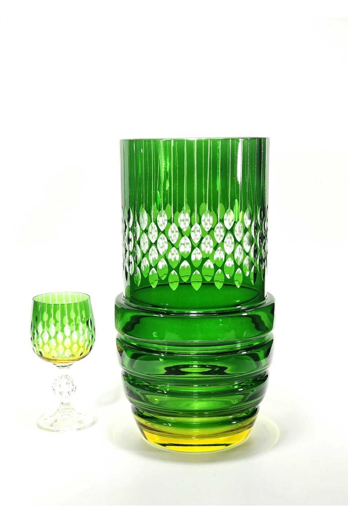 El Yapımı Kristal Kesim Bohems Damla Desenli Twis Dekoratif Vazo Bardak Hediyeli Ürün ana görseli