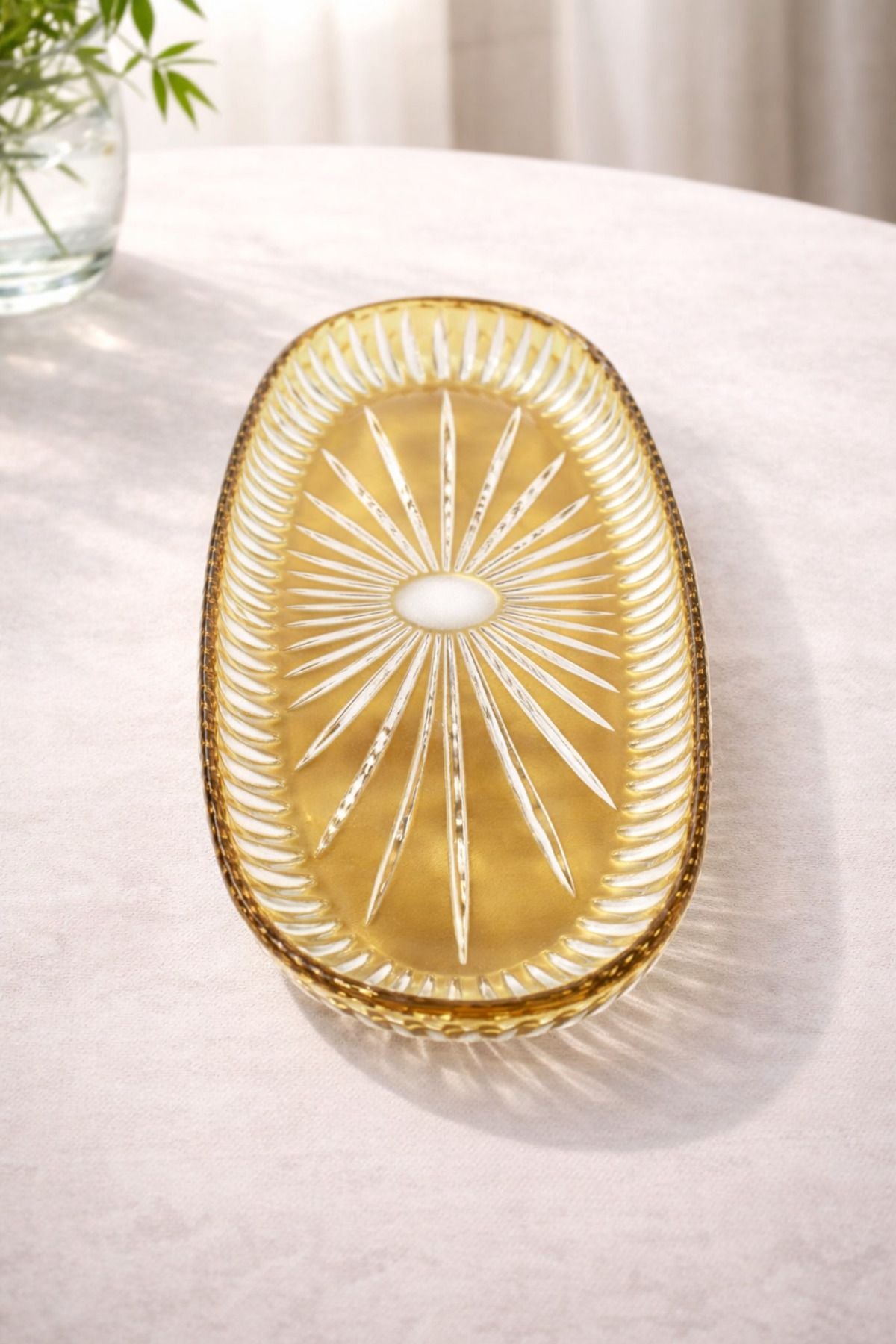 El İşçiliği Kesme Kristal 50 CM Büyük Kayık Sunumluk Vertical Desen Ürün ana görseli