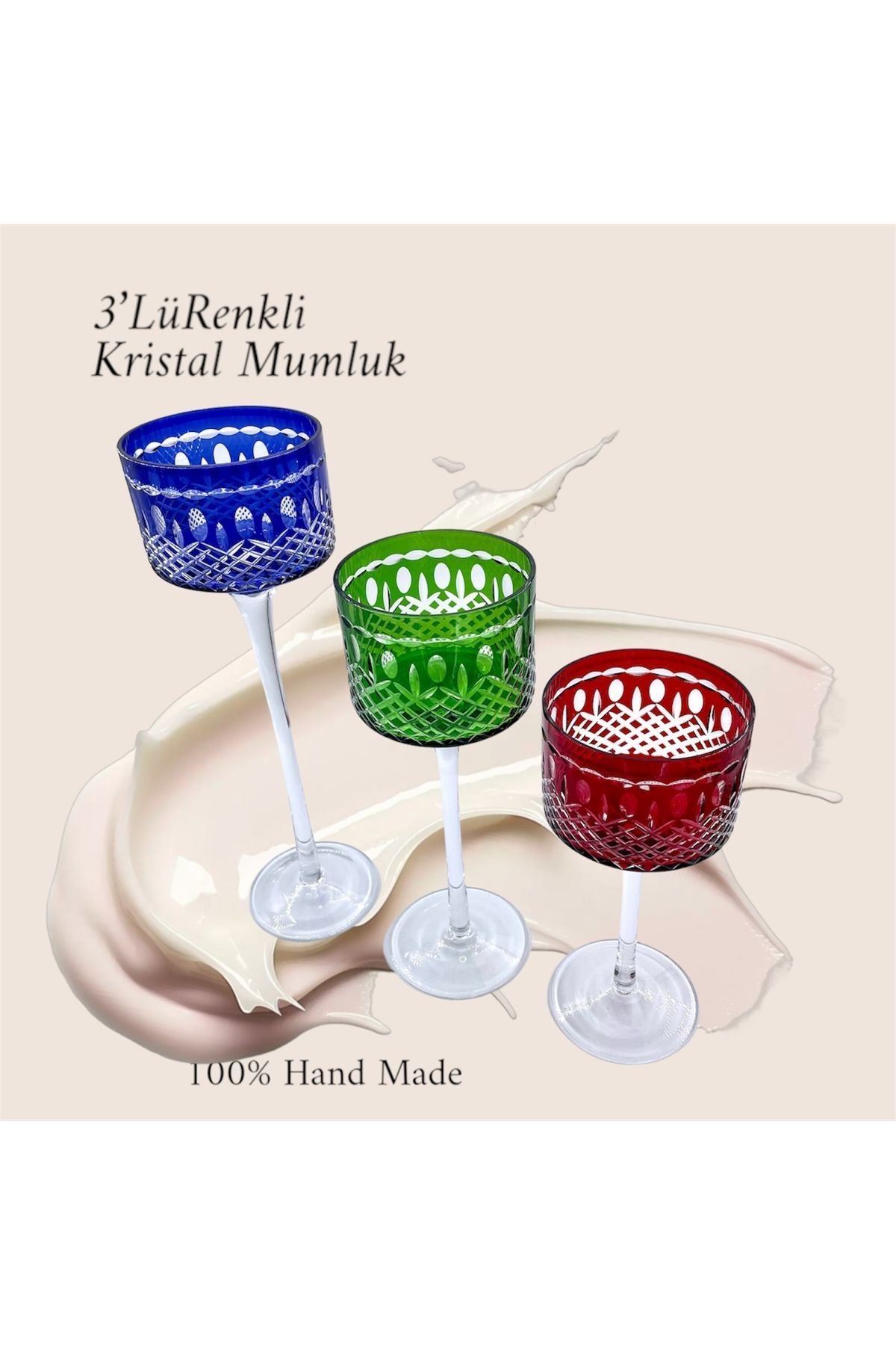 3’lü Kristal Renkli Mumluk