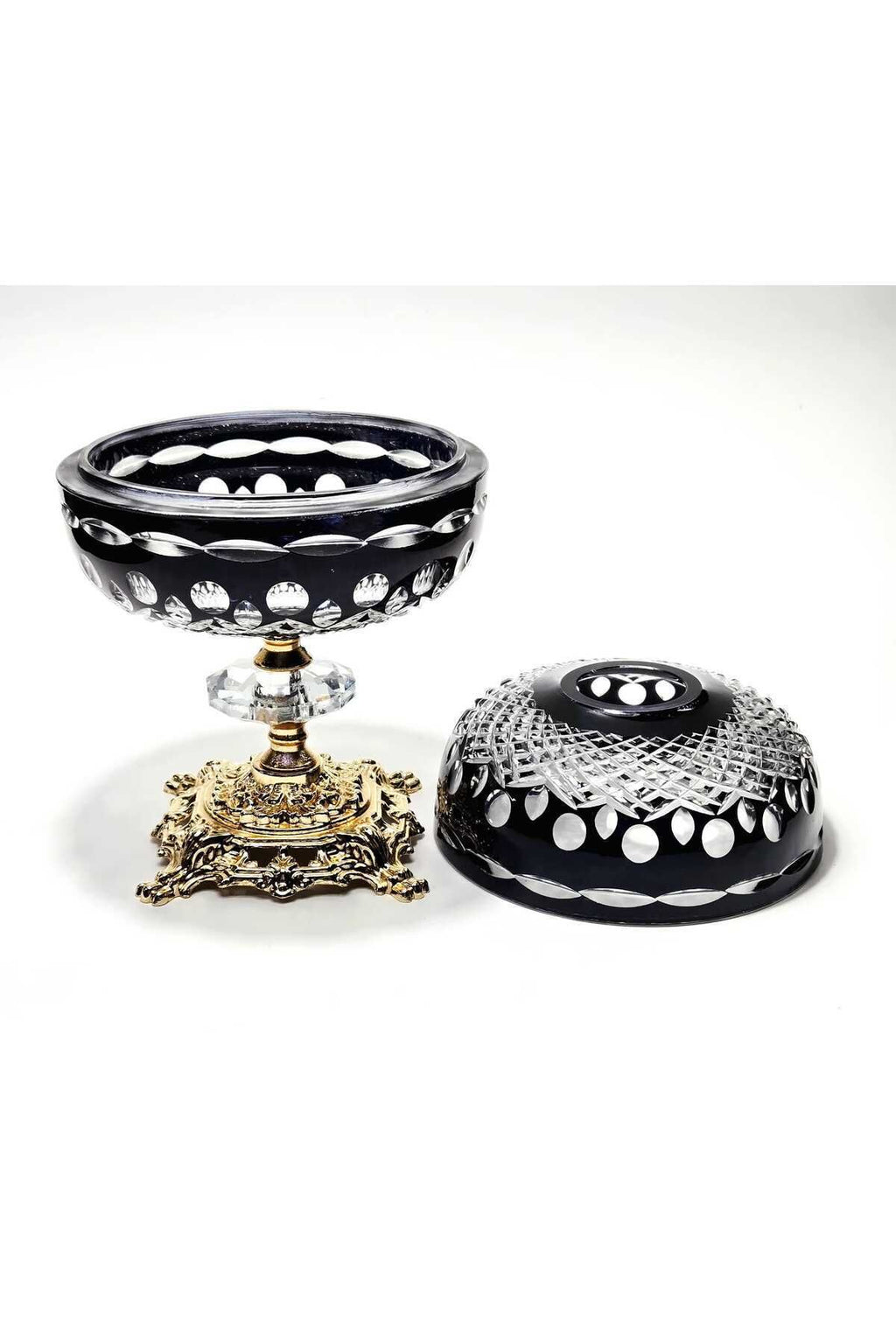 El Yapımı Kesme Kristal Royal Desen Dekoratif Sunumluk Kapalı Peçetelik Mumluk