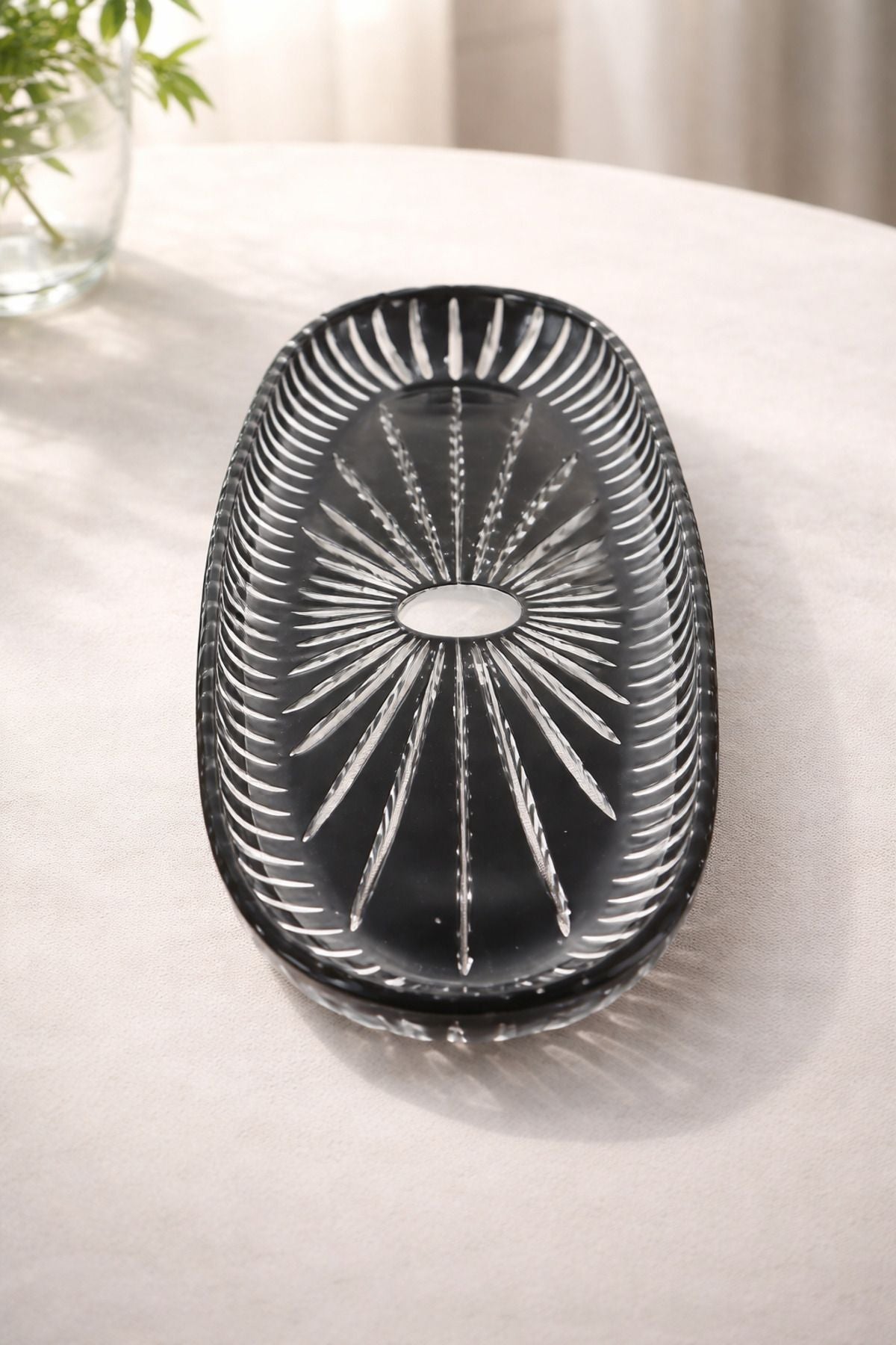 El İşçiliği Kesme Kristal 50 CM Büyük Kayık Sunumluk Vertical Desen Ürün ana görseli