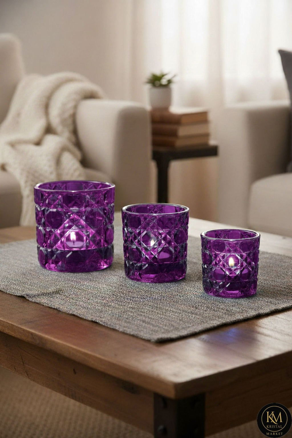 El Yapımı Kristal Mumluk Takımı 3'lü